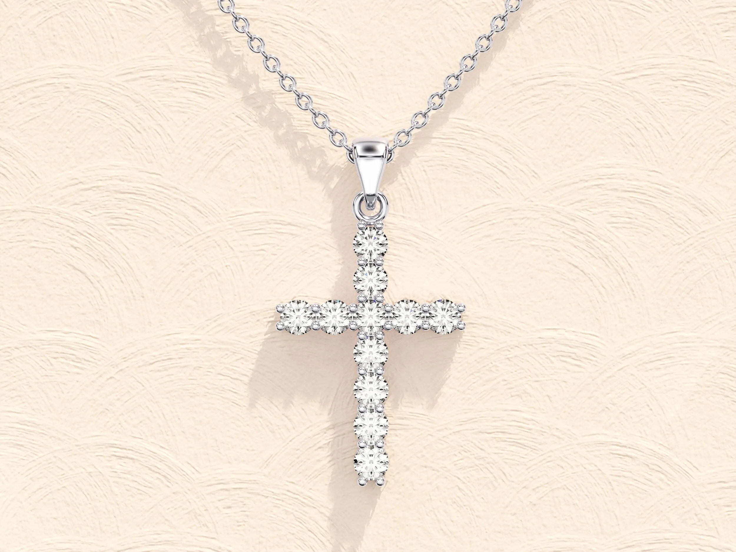 0.22 TCW Round Moissanite Diamond Cross Pendent Necklace