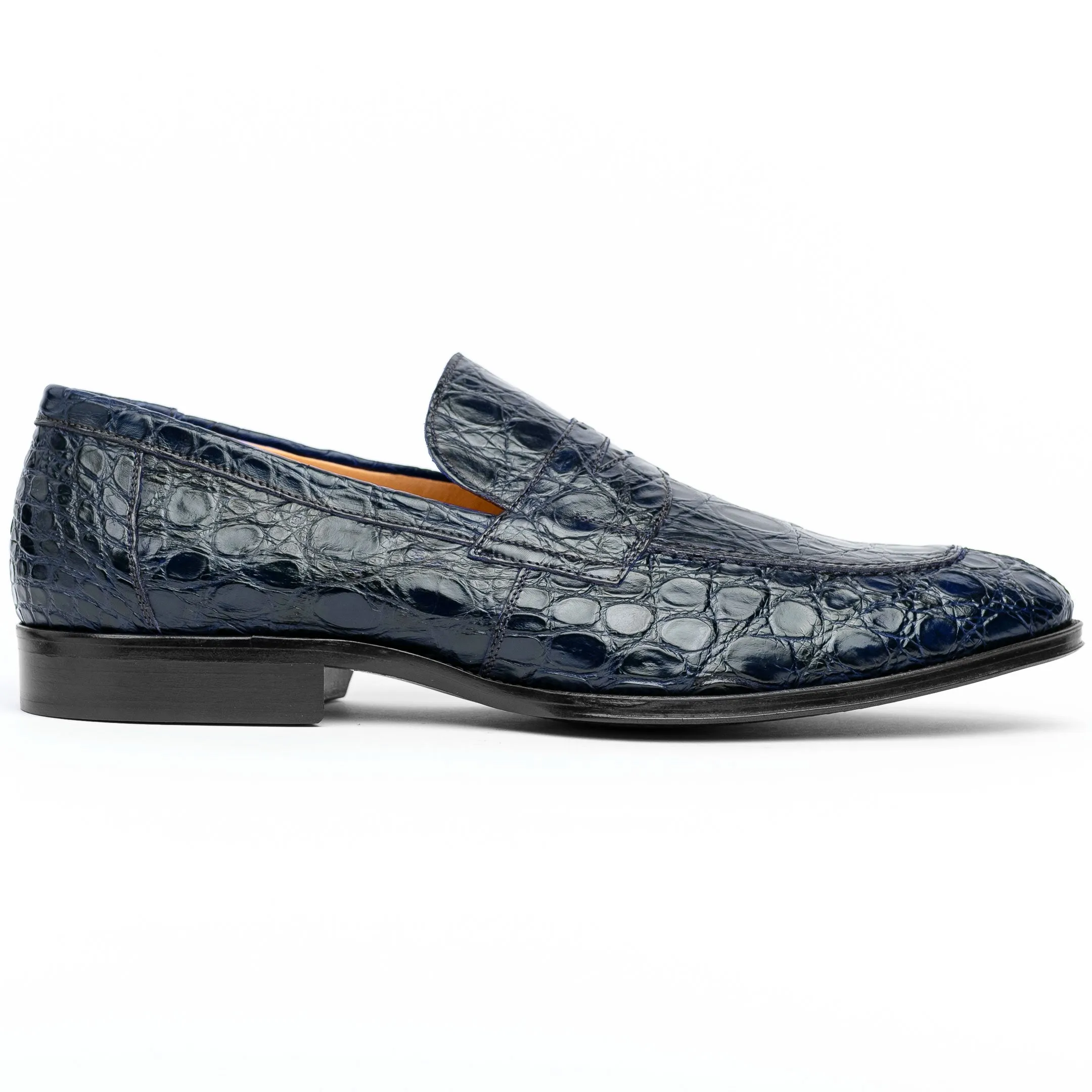 11-201-NVY ROMA Crocodile Penny Loafer, Navy