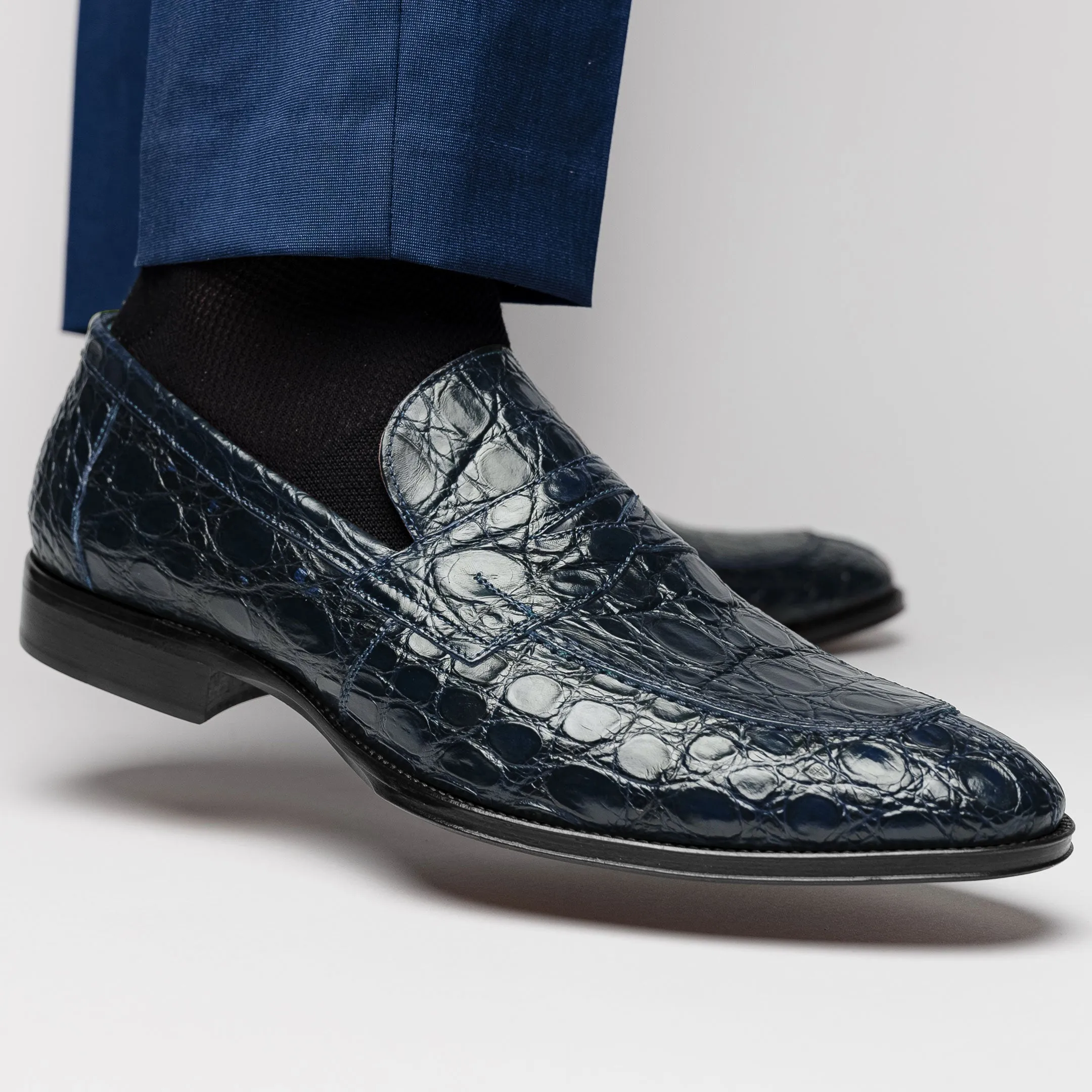 11-201-NVY ROMA Crocodile Penny Loafer, Navy