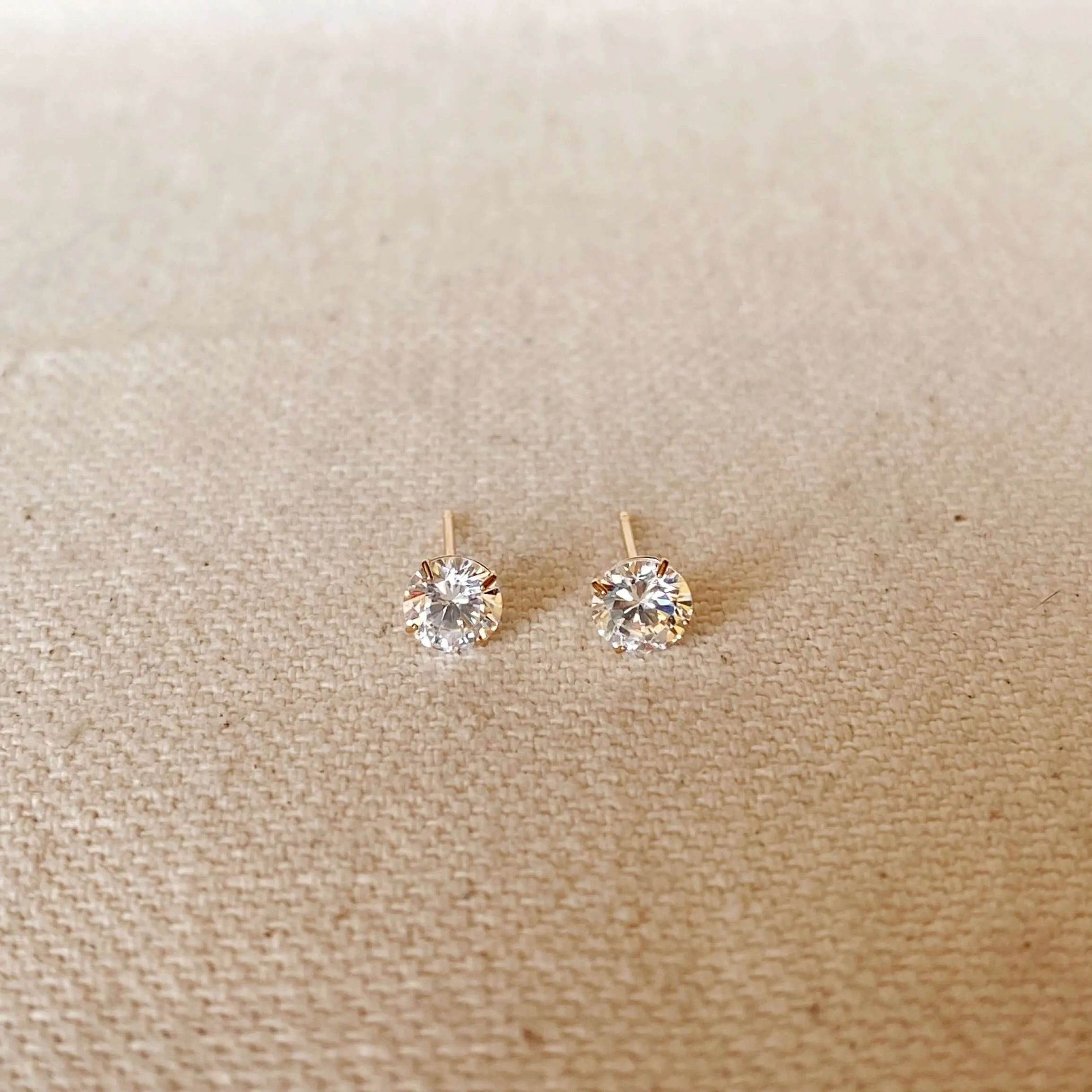 14k Solid Gold Round 5mm Cubic Zirconia Stud Earrings