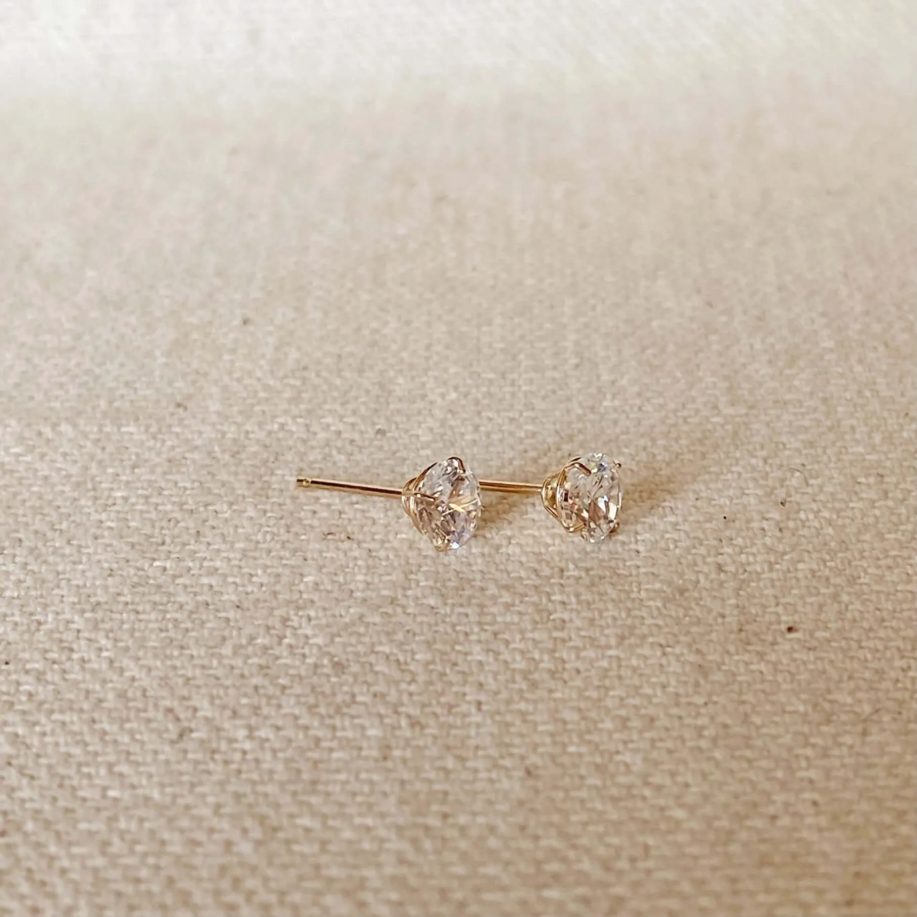 14k Solid Gold Round 5mm Cubic Zirconia Stud Earrings