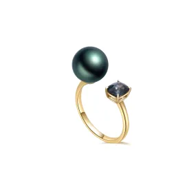 18K Solid Gold Tahitian Pearl Ring KR00062