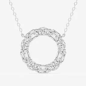 3.0 TCW Emerald & Oval Moissanite Diamond Circle Pendant Necklace