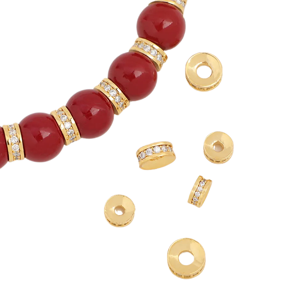 5pcs 14k Gold Filled Zircon Round Beads, 6/8mm Brass Rondelle Beads, Tire Spacer Beads, Gear Bead, Spacer Beads for Bracelet Pendant 104187