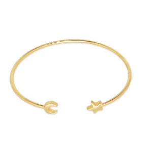 60mm Brass Open Cuff Moon and Star Cuff Bracelet bangle bracelet bridesmaid gift Adjustable cuff plated gold 1pcs