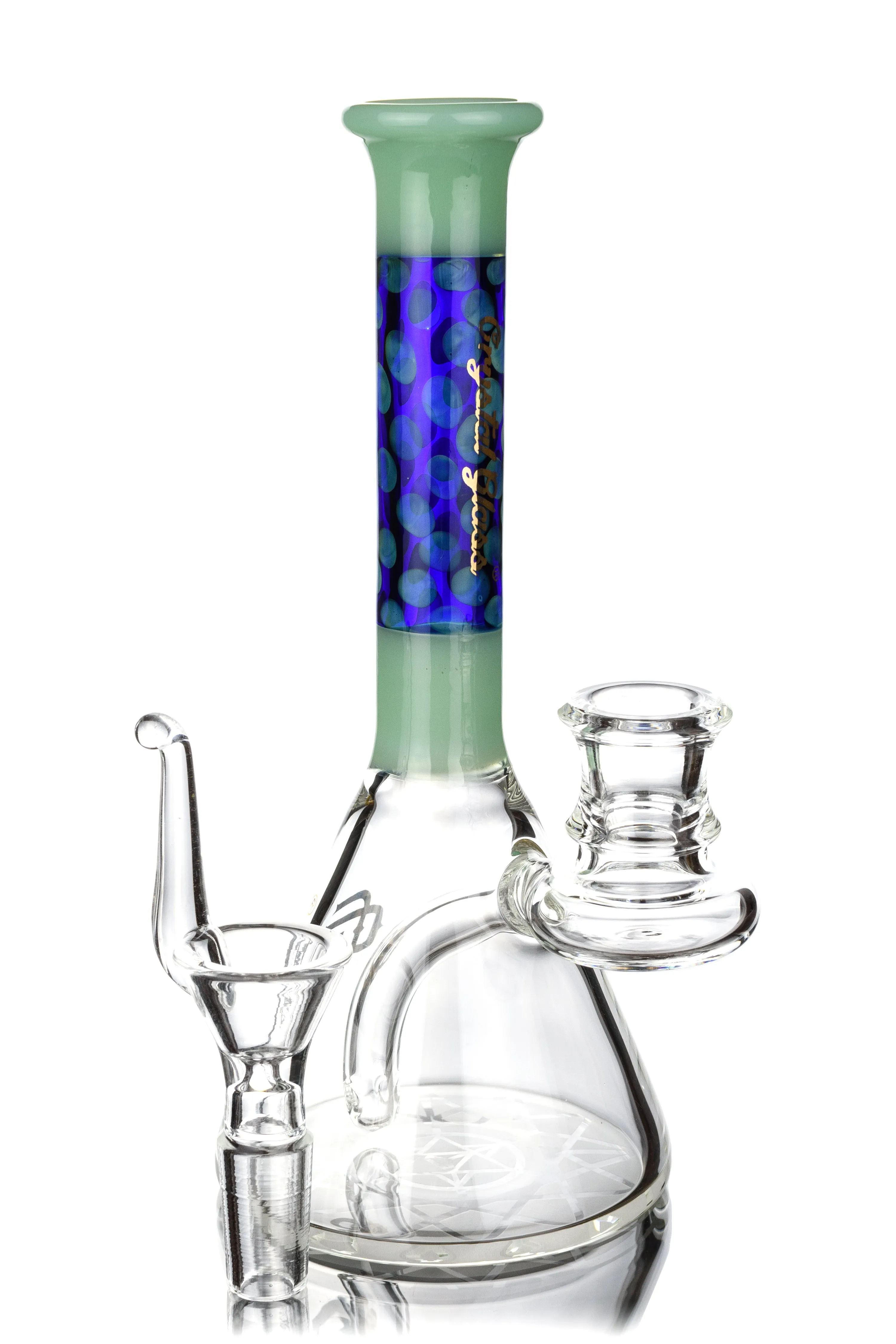 7 Beaker Bong w/ Patterned Color Glass Neck, by Crystal Glass (free banger included)