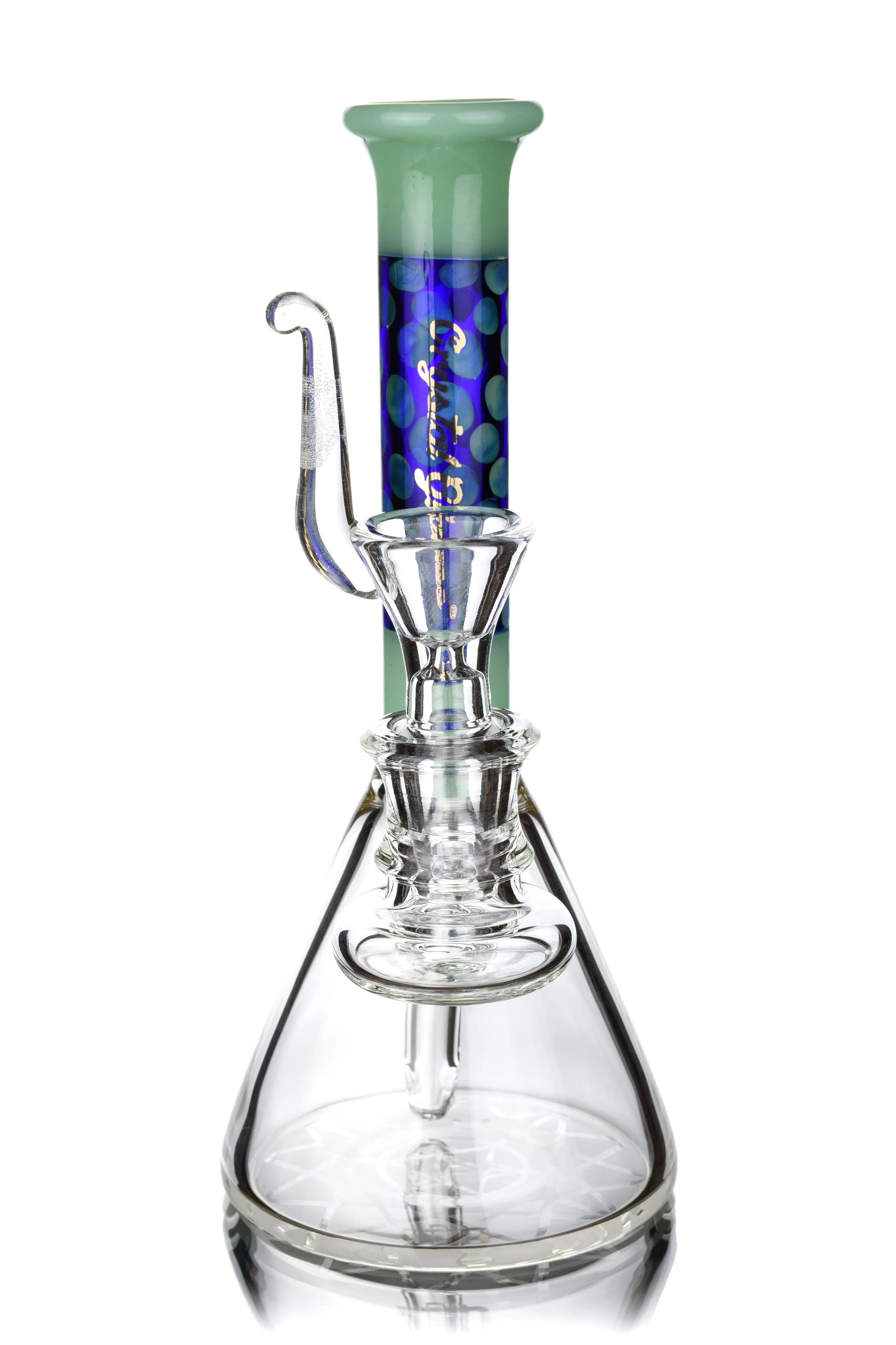 7 Beaker Bong w/ Patterned Color Glass Neck, by Crystal Glass (free banger included)