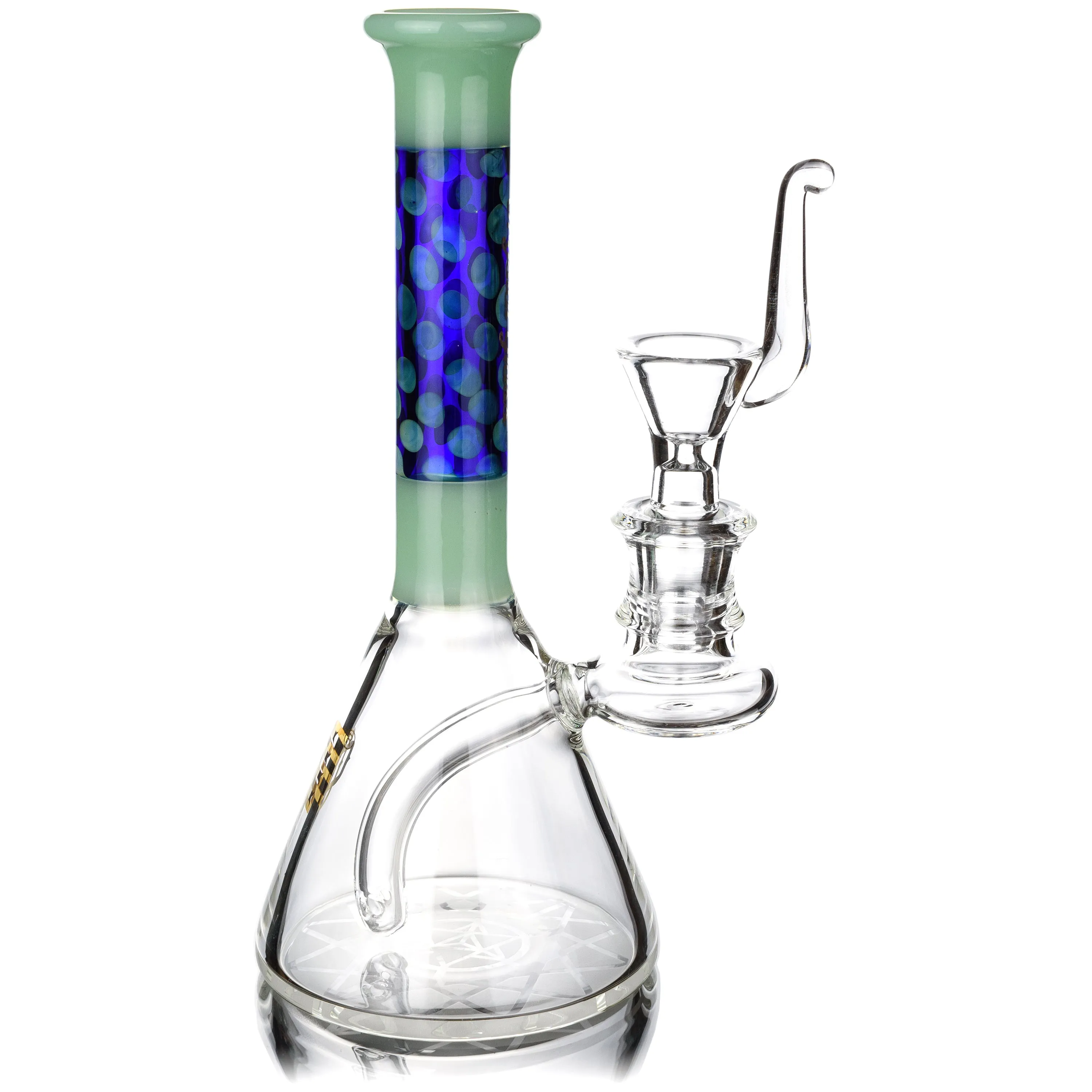 7 Beaker Bong w/ Patterned Color Glass Neck, by Crystal Glass (free banger included)