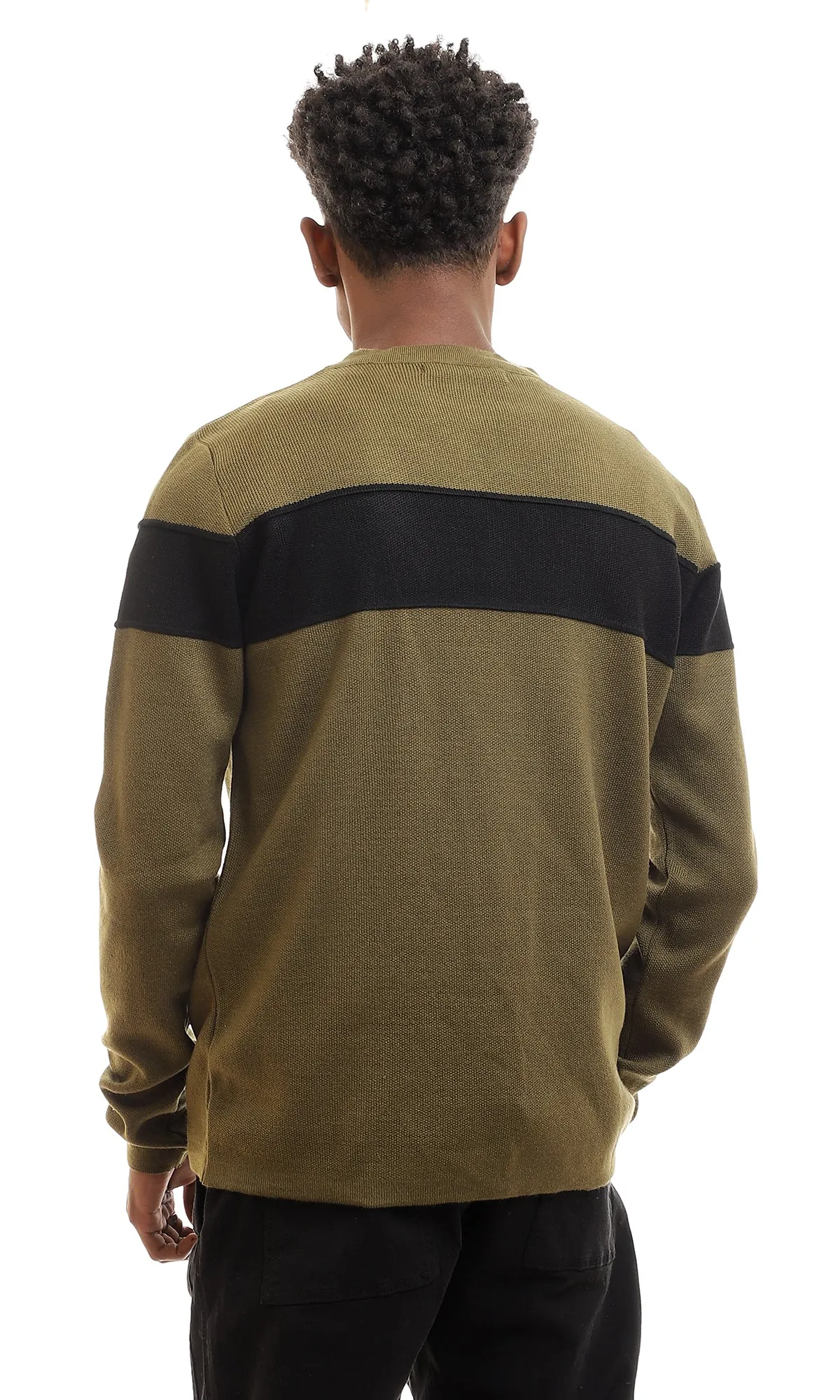 96381 Slip On Bi-Tone Regular Fit Pullover - Olive & Black