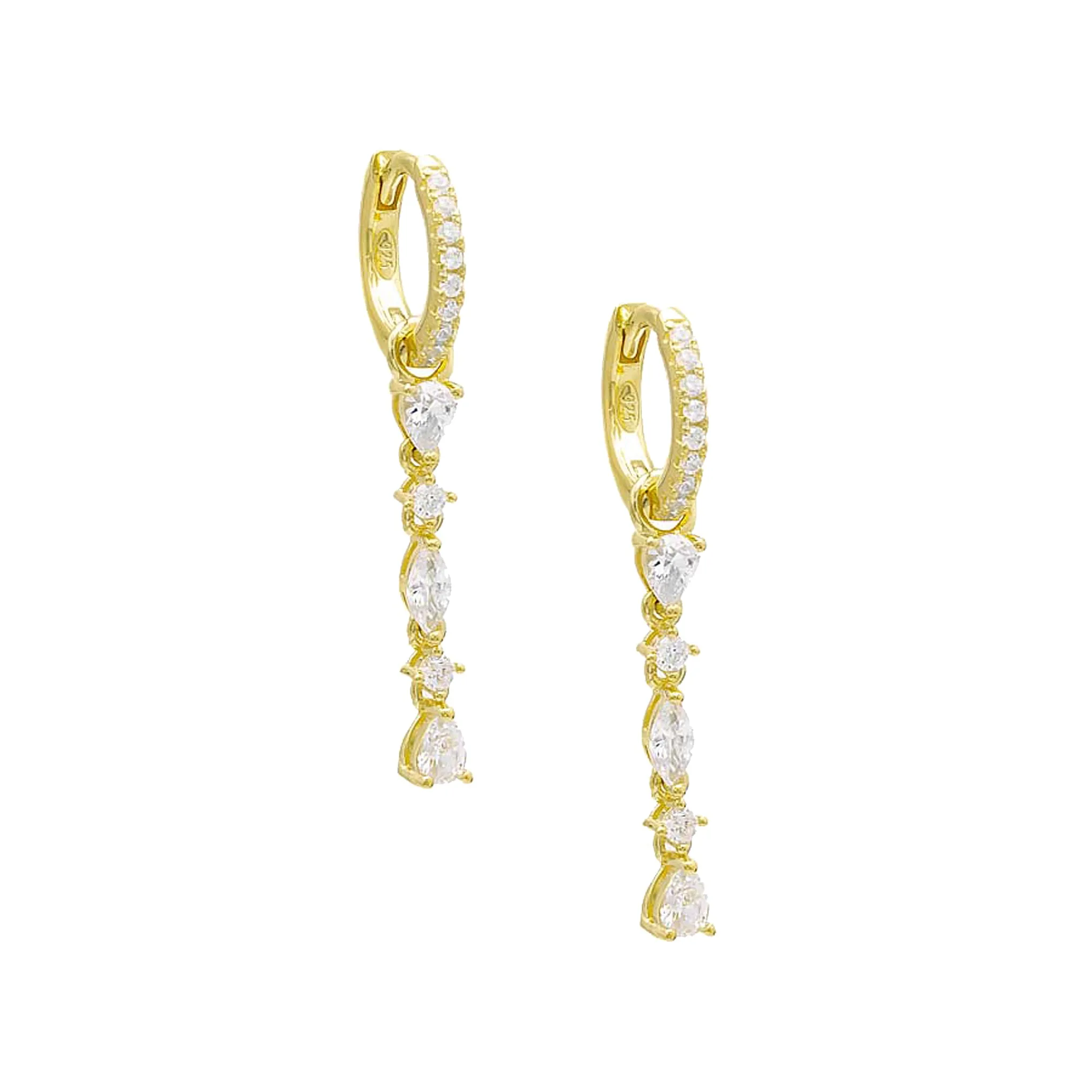 Adina Eden Multi Shape CZ Drop Huggie Hoop Earrings in 14k Gold Vermeil