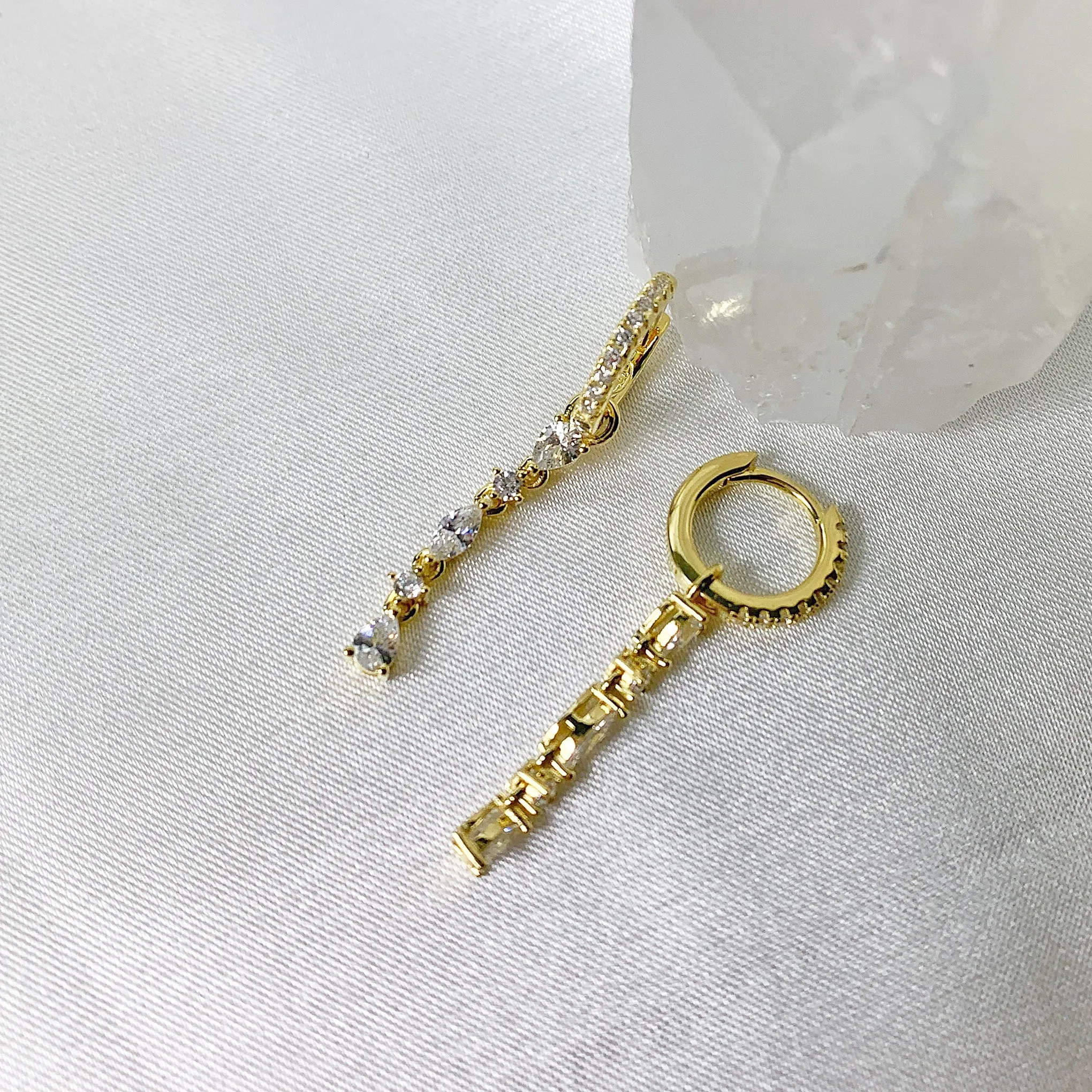 Adina Eden Multi Shape CZ Drop Huggie Hoop Earrings in 14k Gold Vermeil