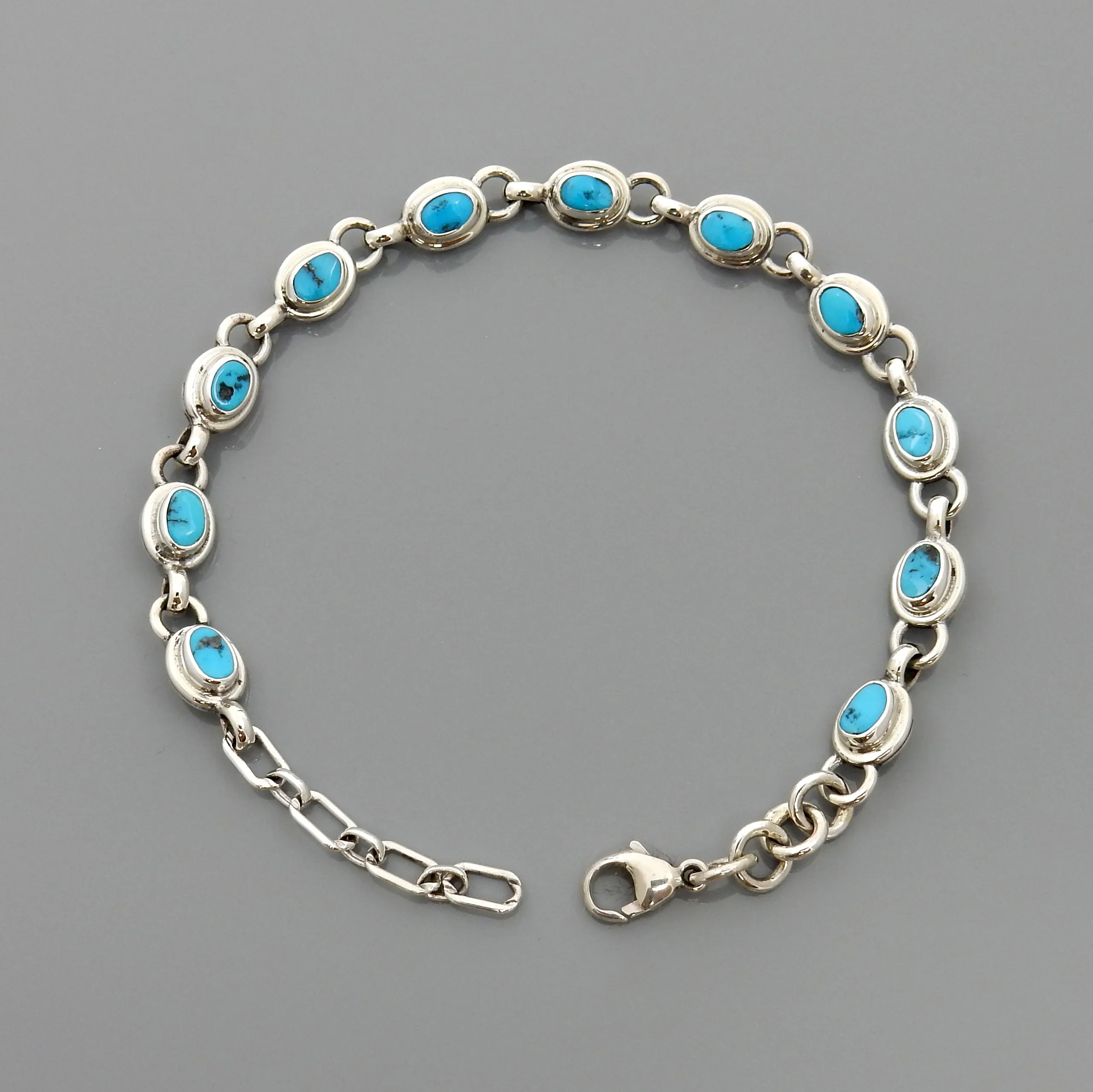 Adjustable Sterling Silver Blue Turquoise Link Bracelet