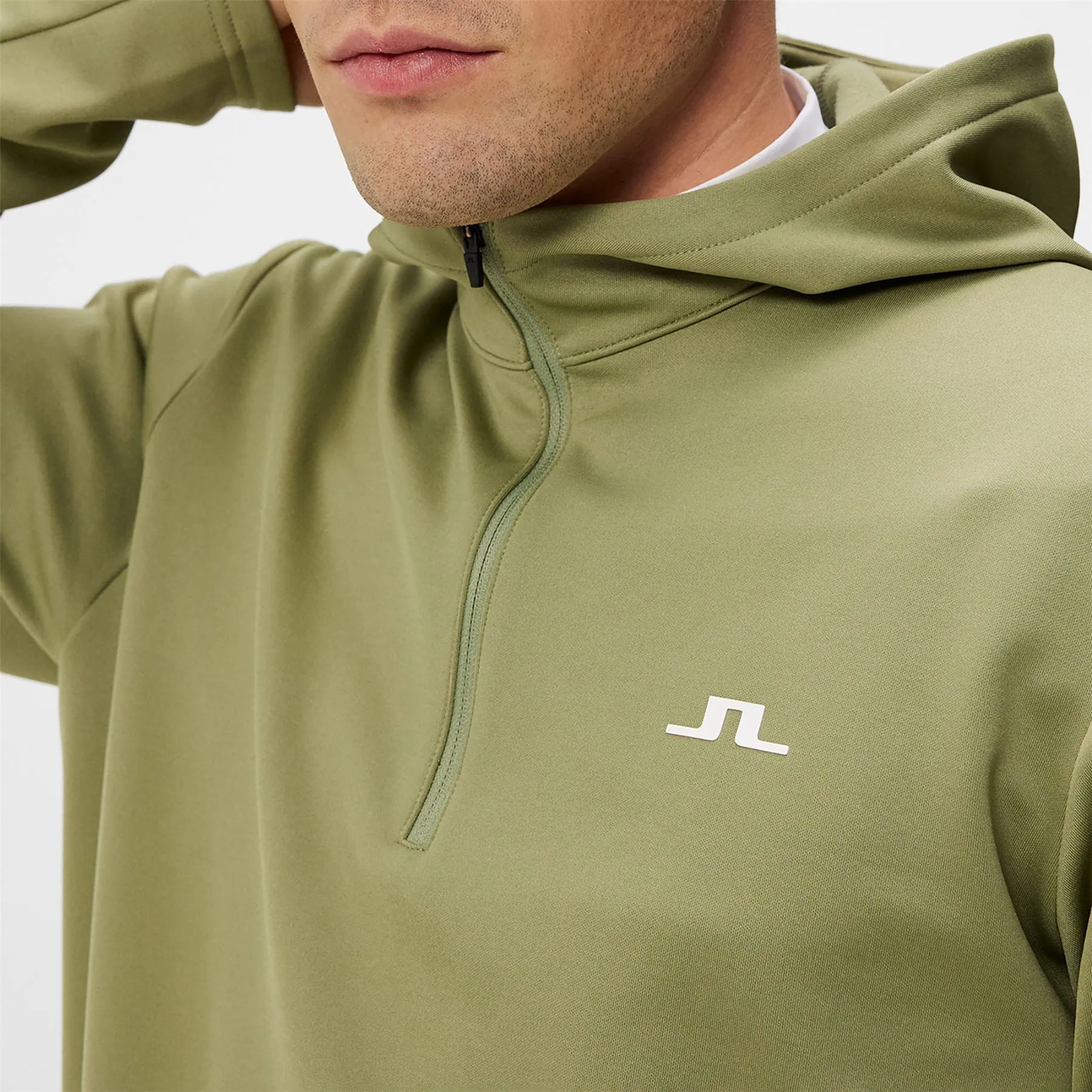 Aerial Regular Fit Quarter Zip Stretch Fleece Hoodie Oil Green - SS24