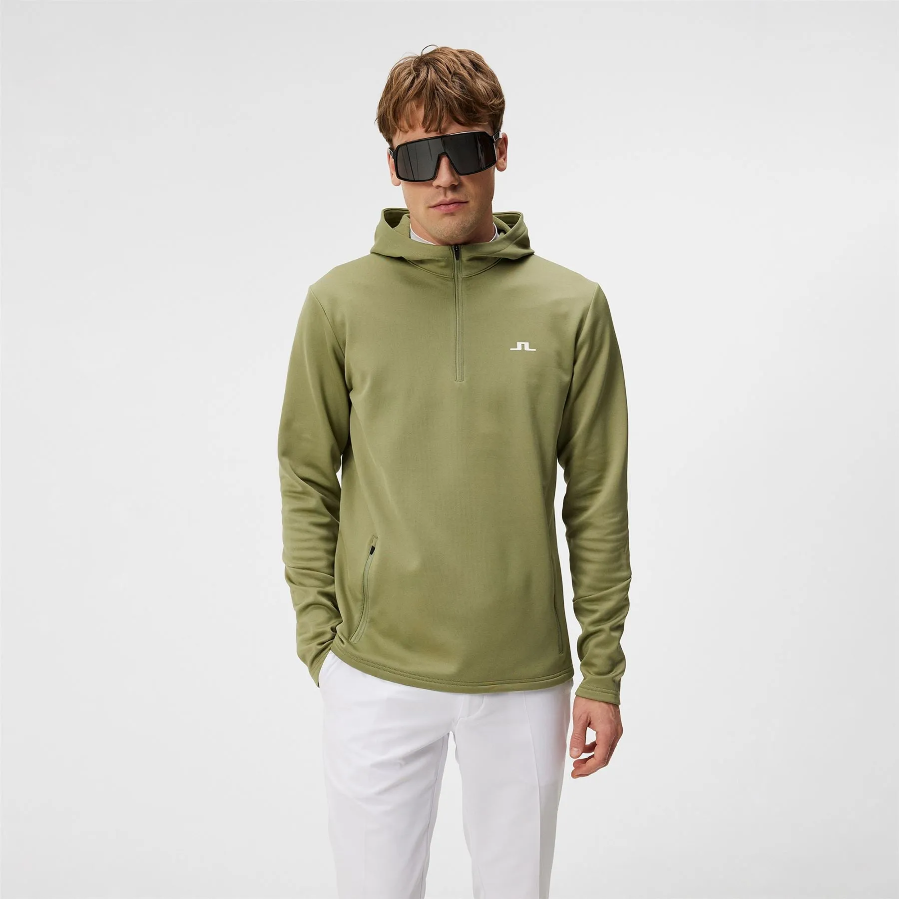 Aerial Regular Fit Quarter Zip Stretch Fleece Hoodie Oil Green - SS24