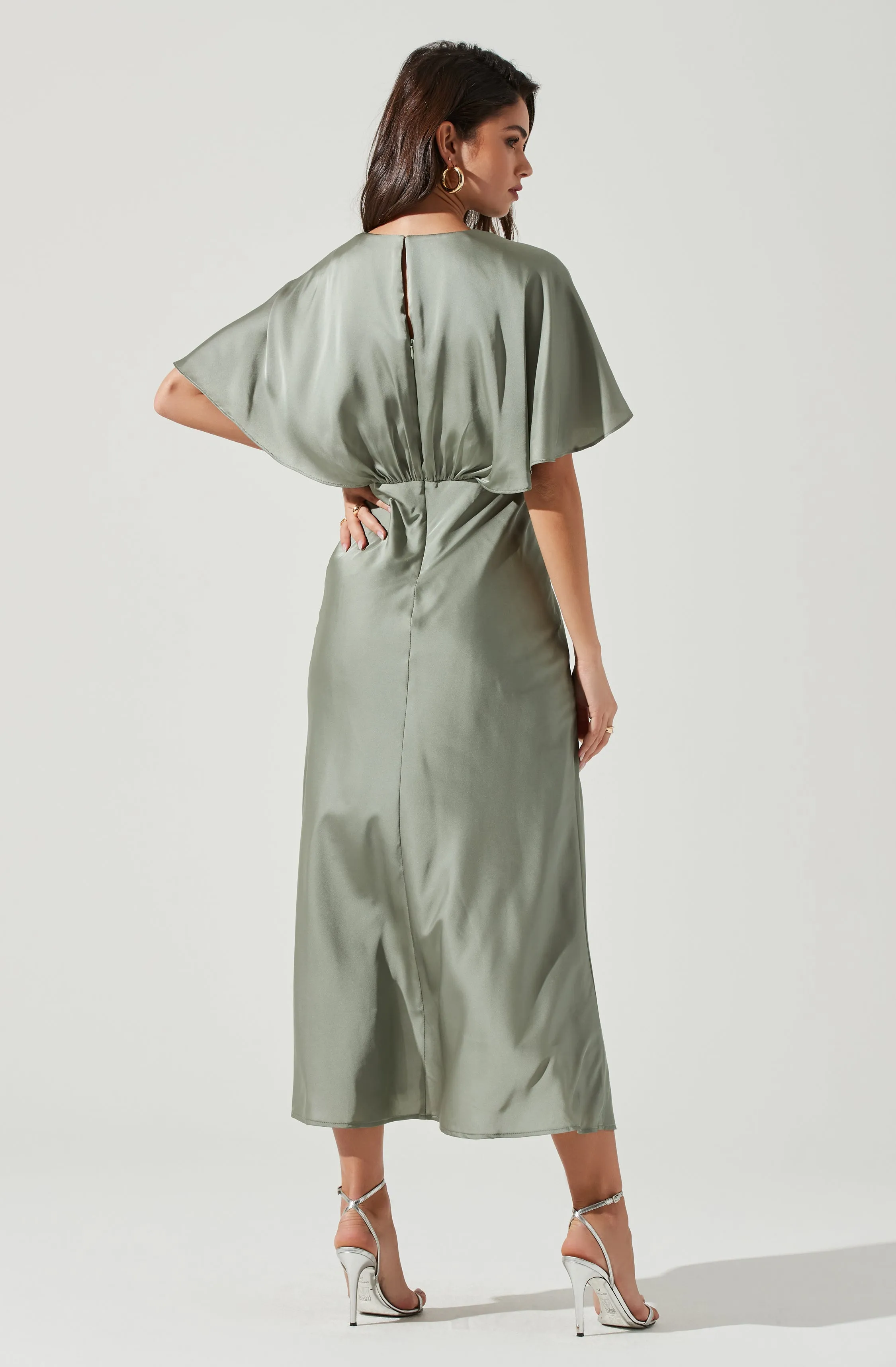 Alessia Satin Flutter Sleeve Midi Dress