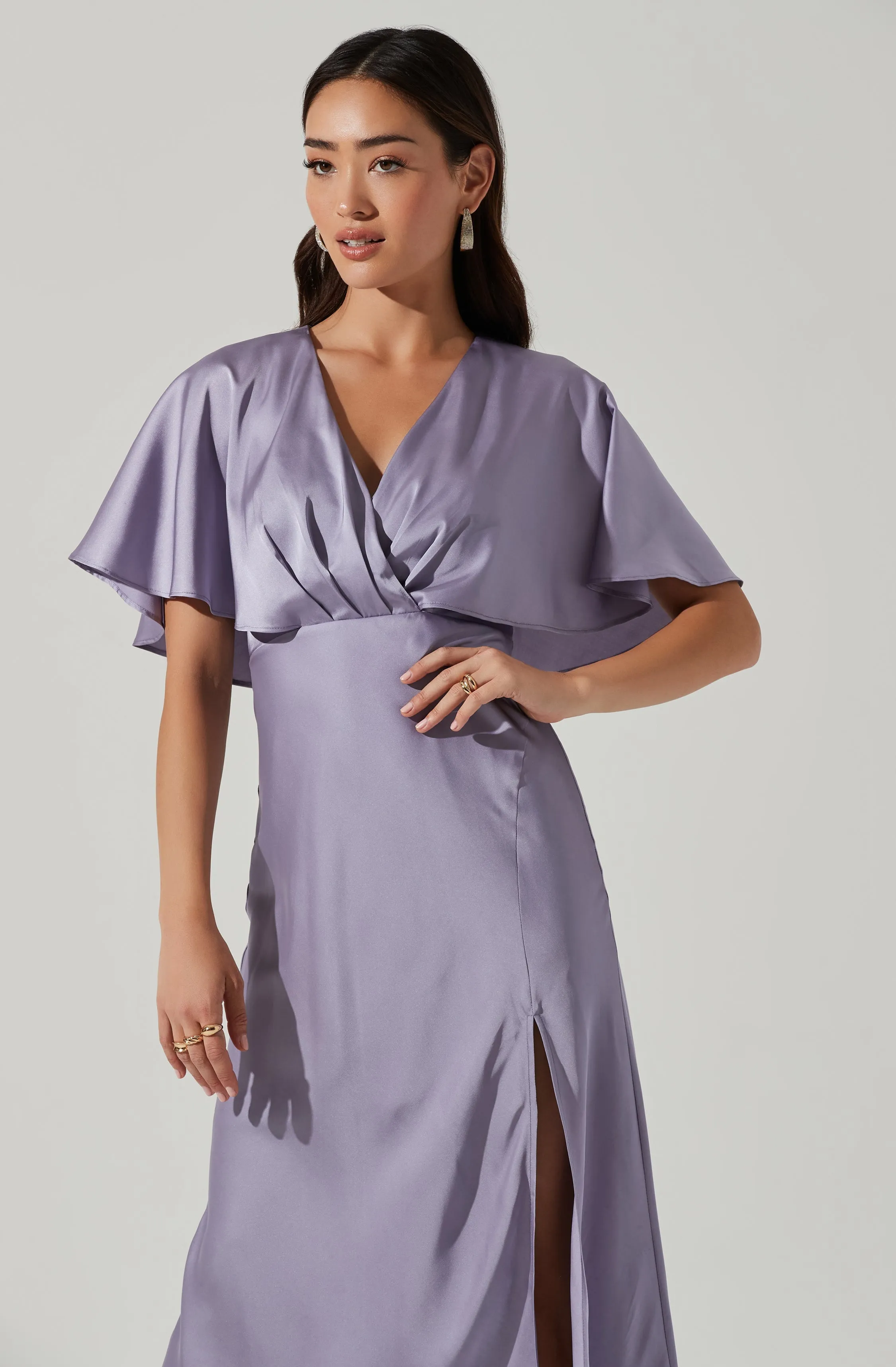 Alessia Satin Flutter Sleeve Midi Dress