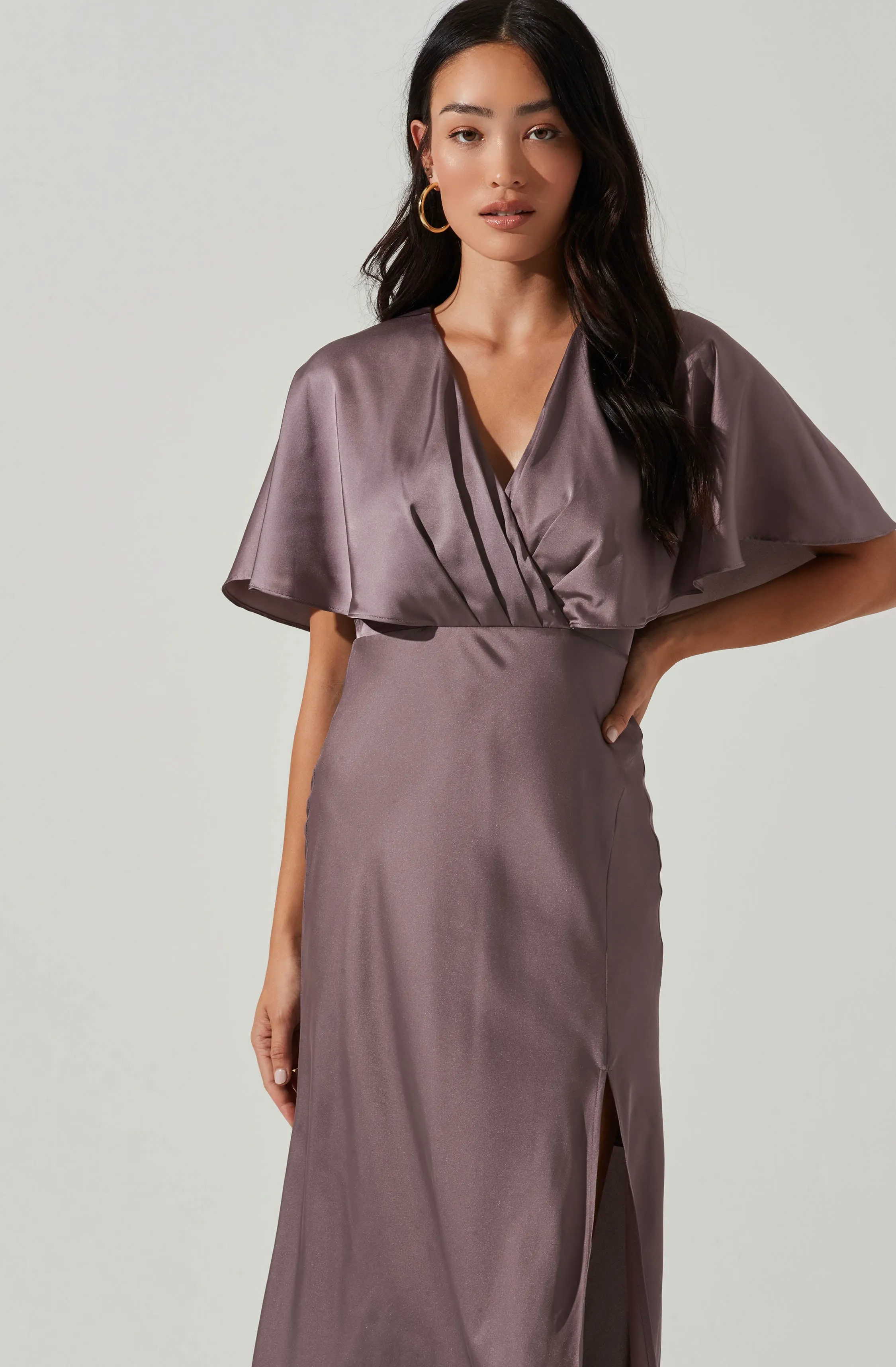 Alessia Satin Flutter Sleeve Midi Dress