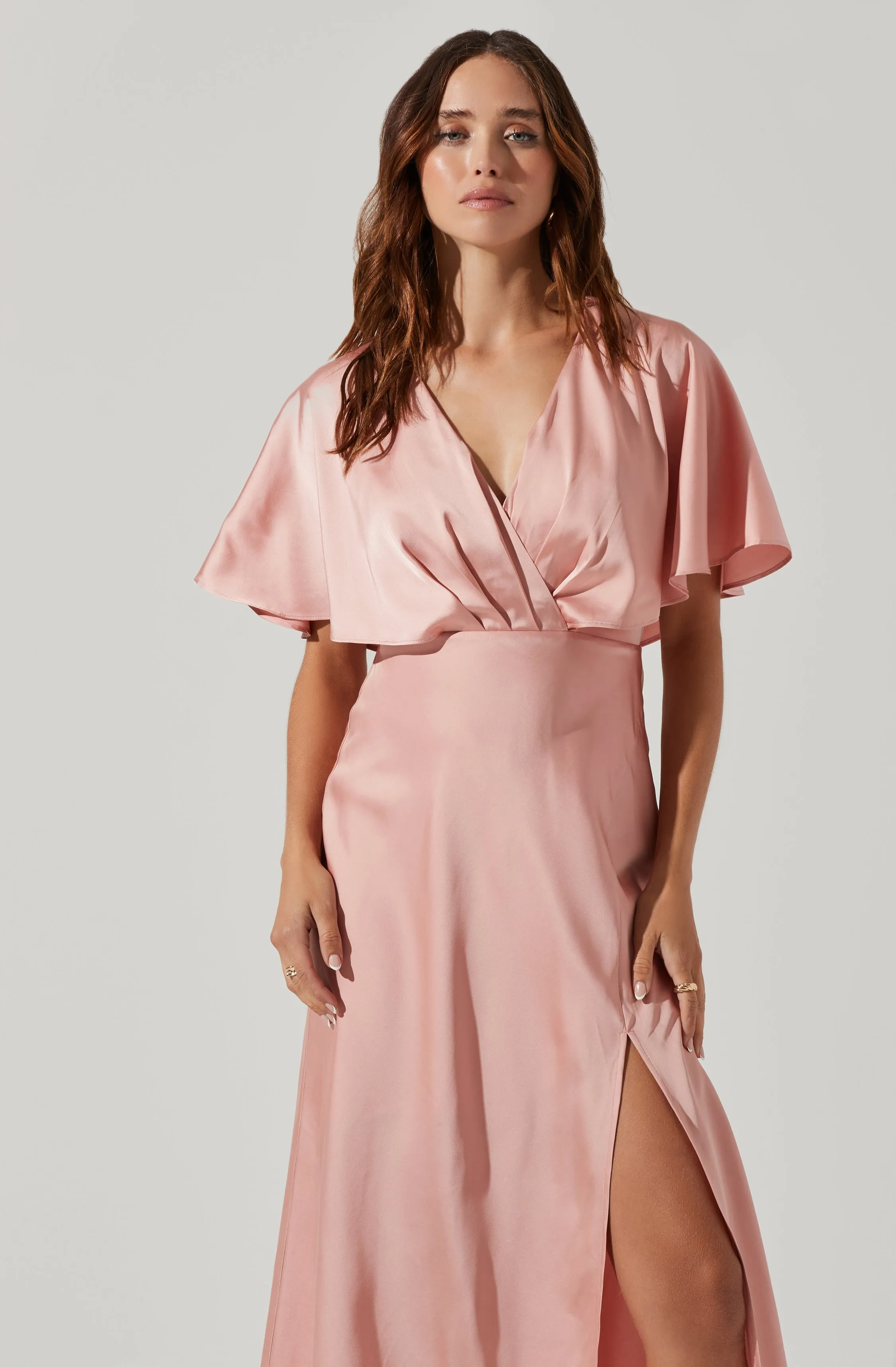 Alessia Satin Flutter Sleeve Midi Dress