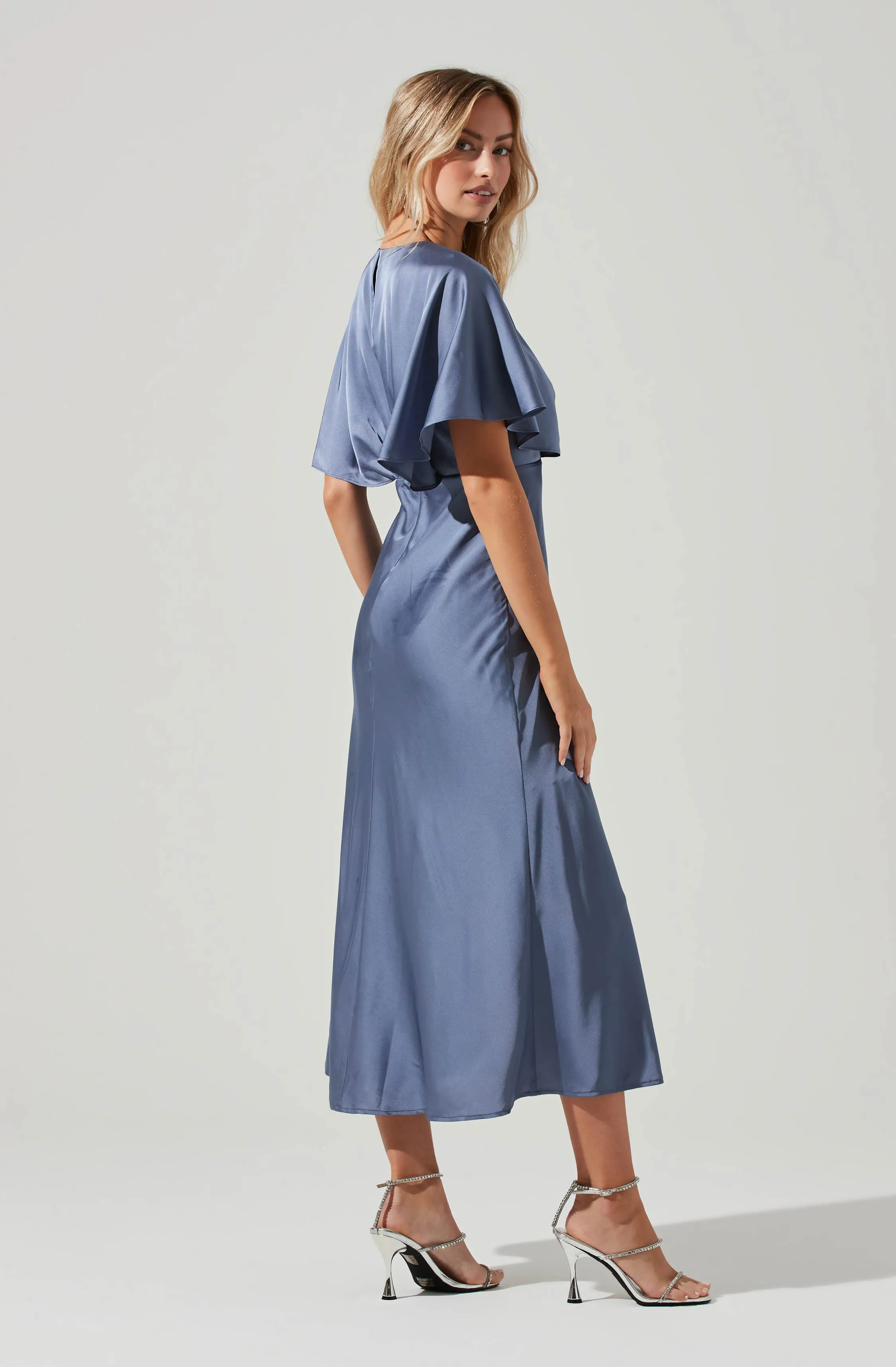 Alessia Satin Flutter Sleeve Midi Dress