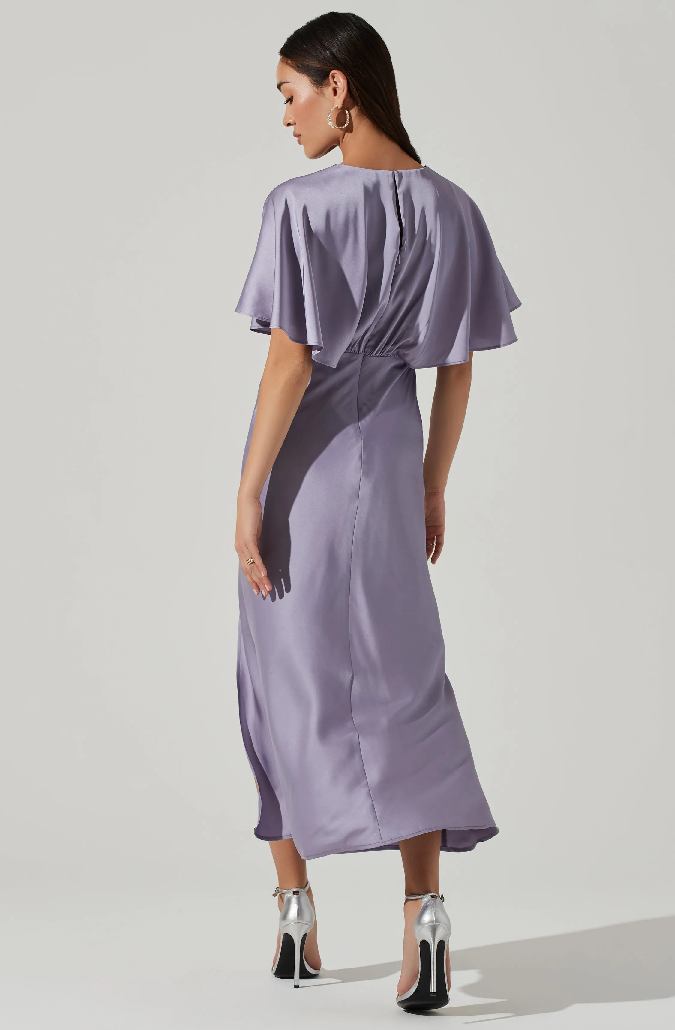 Alessia Satin Flutter Sleeve Midi Dress