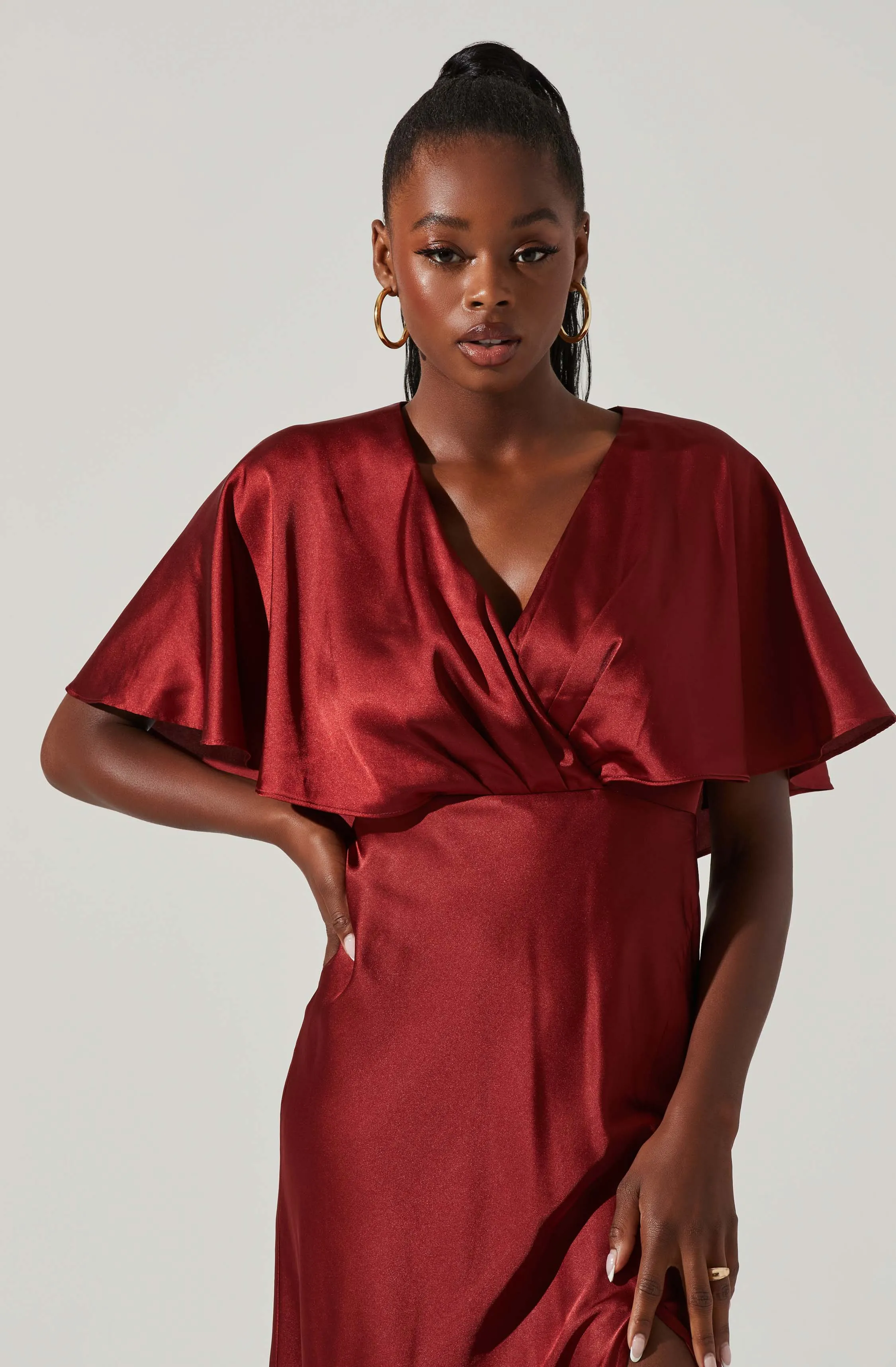 Alessia Satin Flutter Sleeve Midi Dress