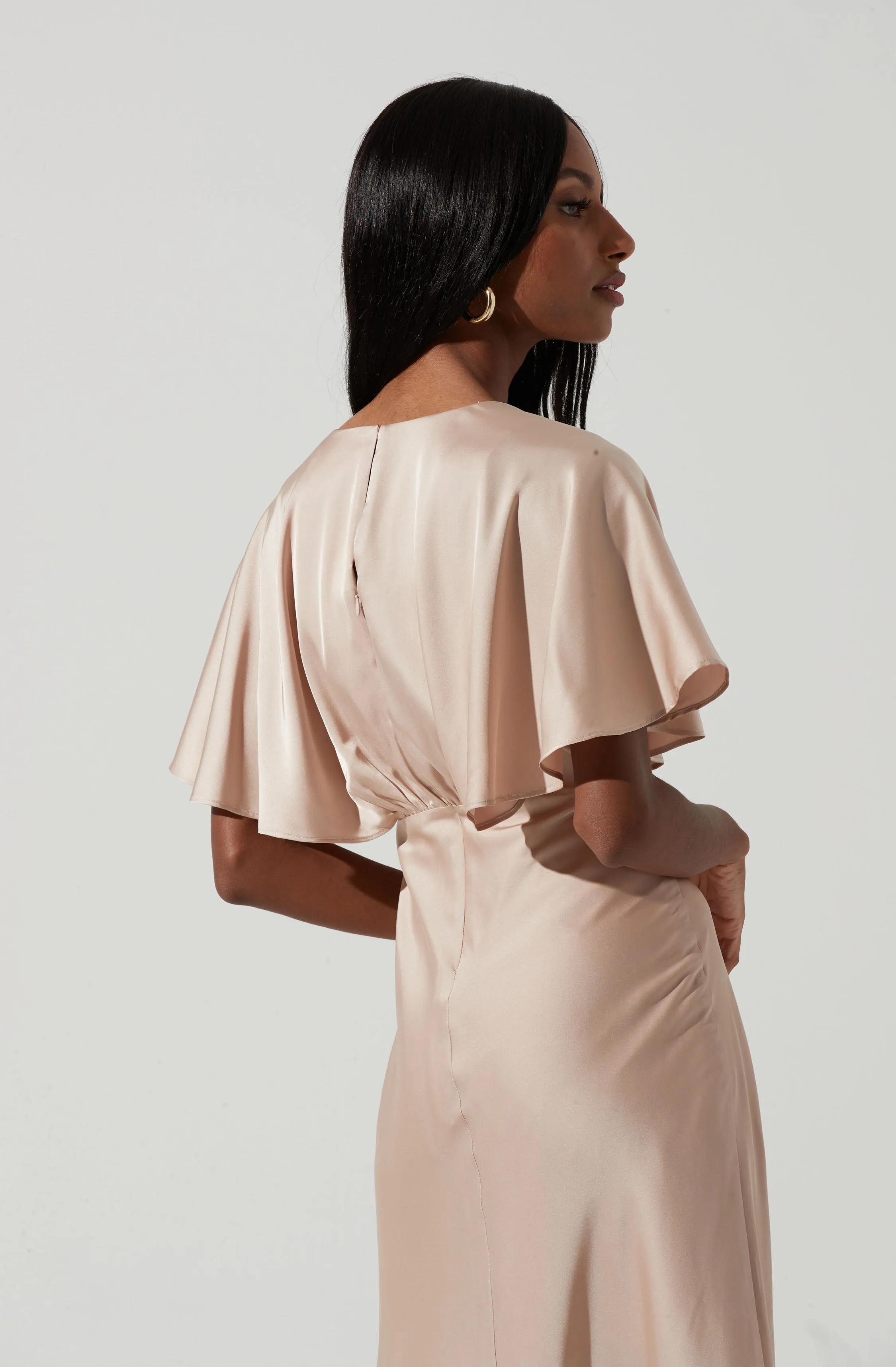 Alessia Satin Flutter Sleeve Midi Dress