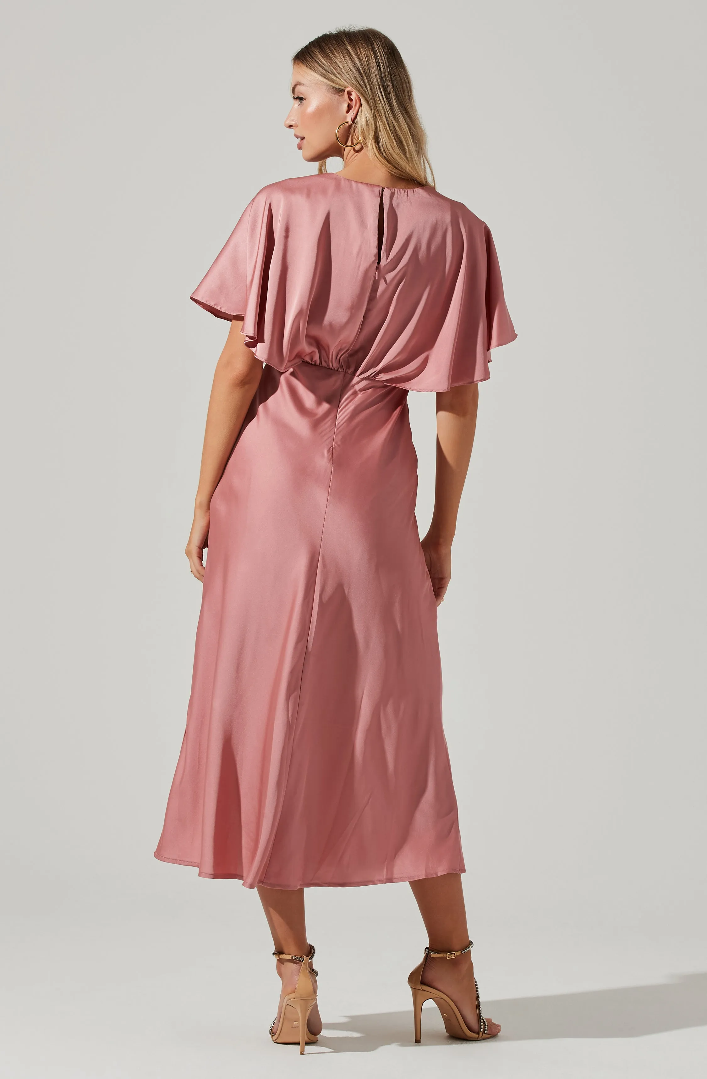 Alessia Satin Flutter Sleeve Midi Dress