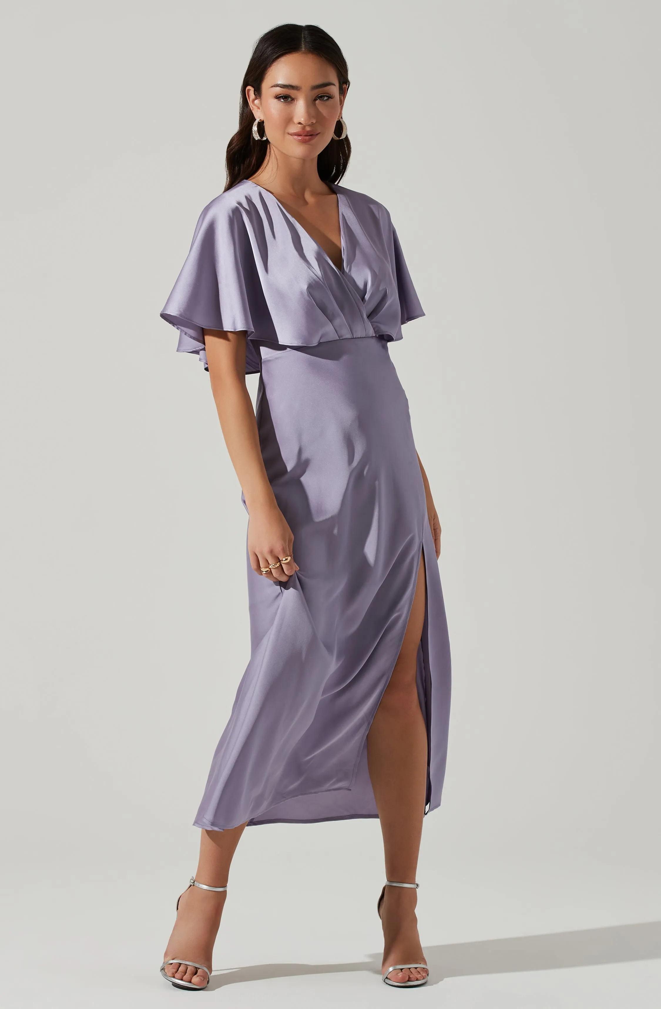 Alessia Satin Flutter Sleeve Midi Dress