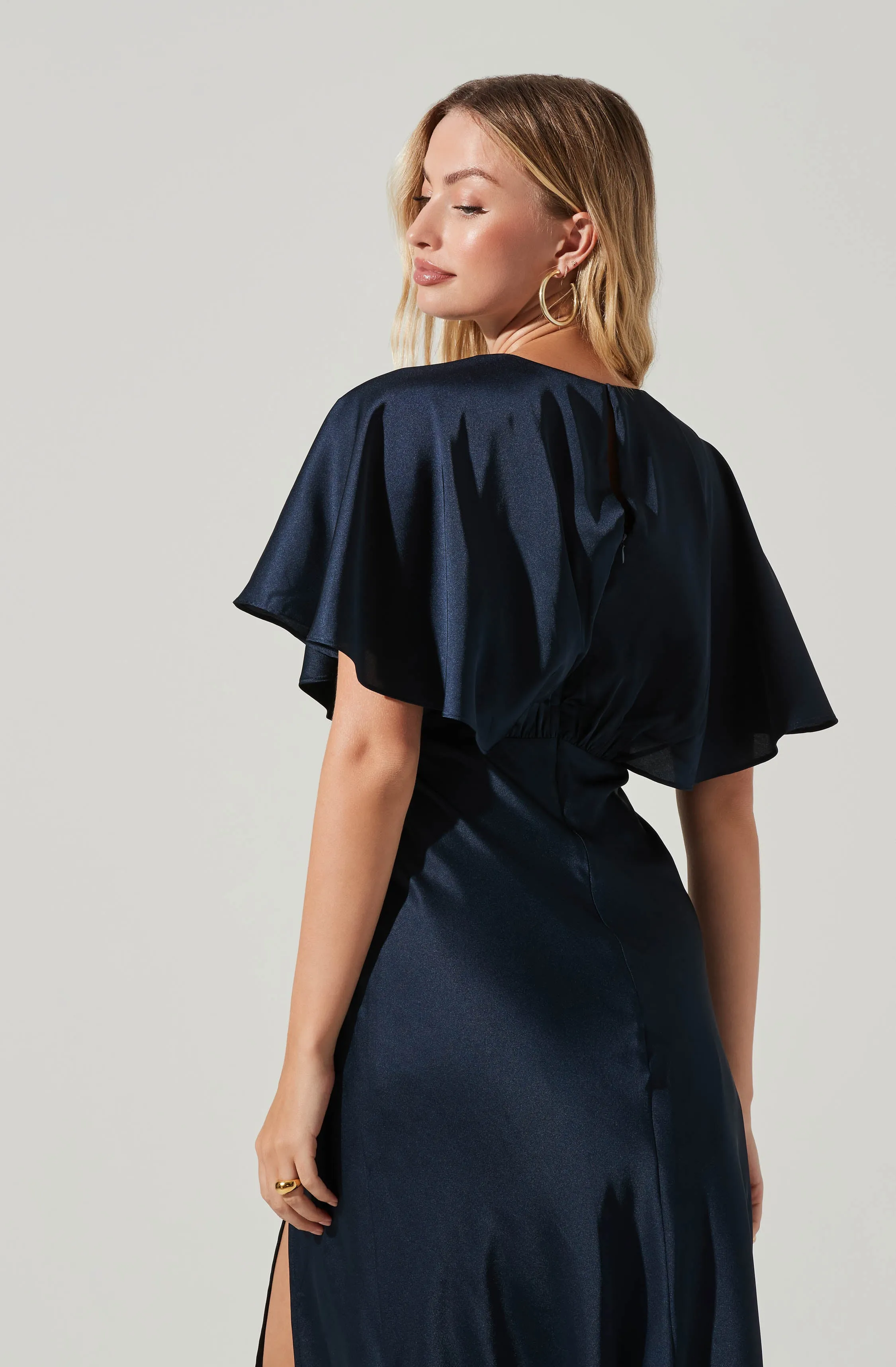 Alessia Satin Flutter Sleeve Midi Dress