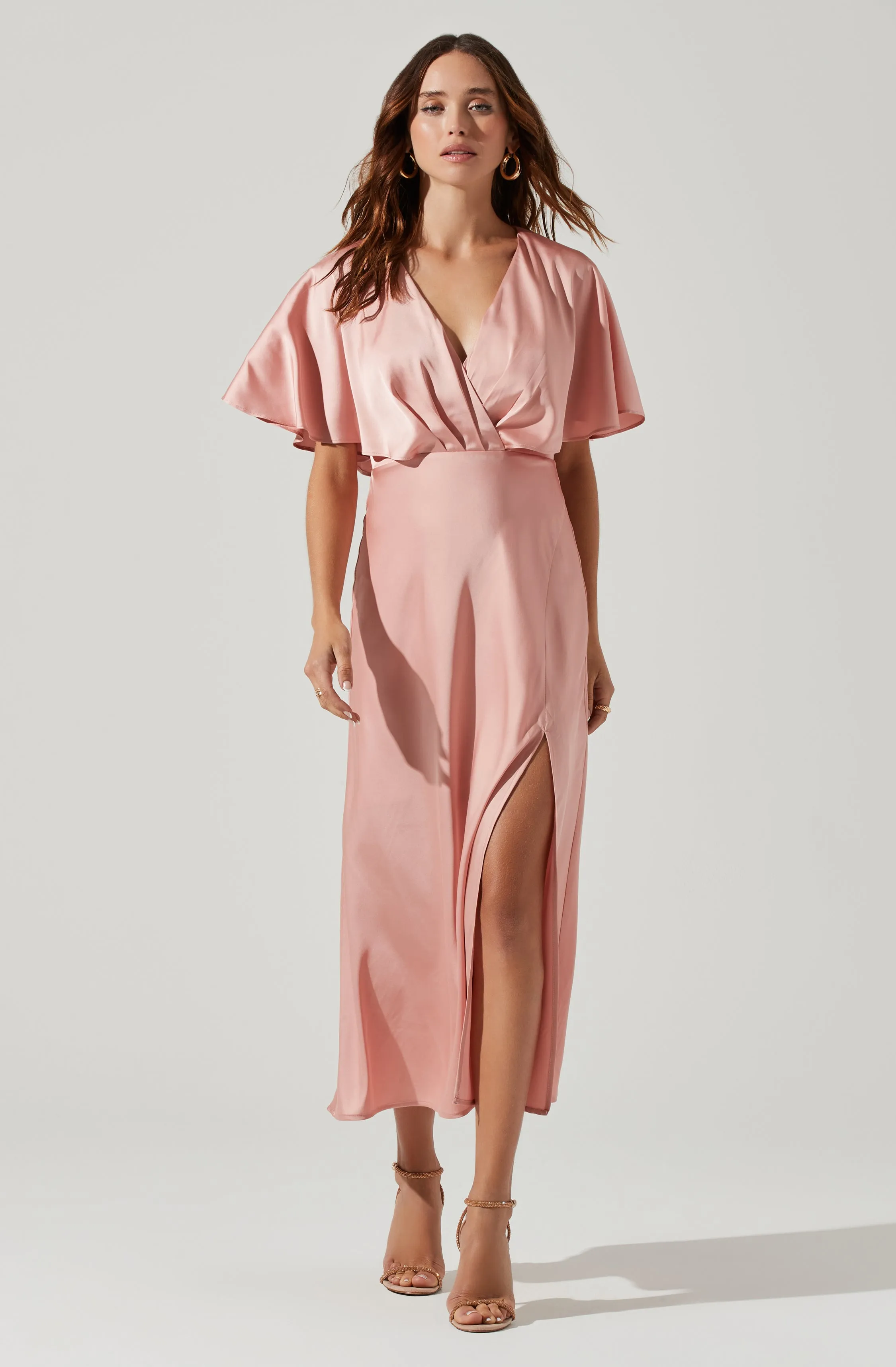 Alessia Satin Flutter Sleeve Midi Dress