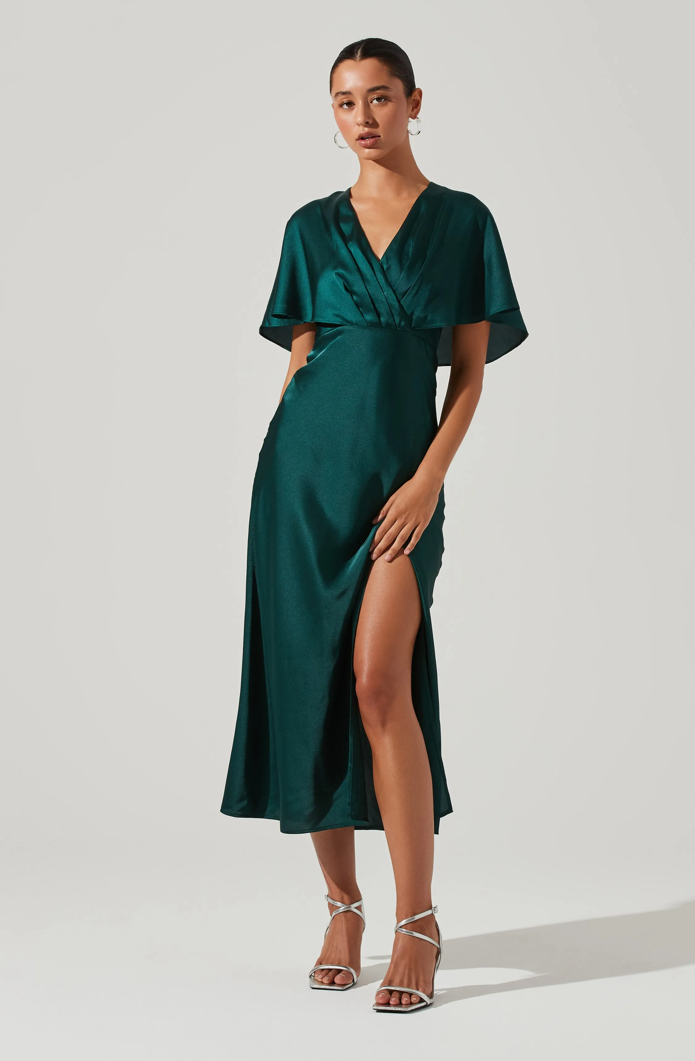 Alessia Satin Flutter Sleeve Midi Dress