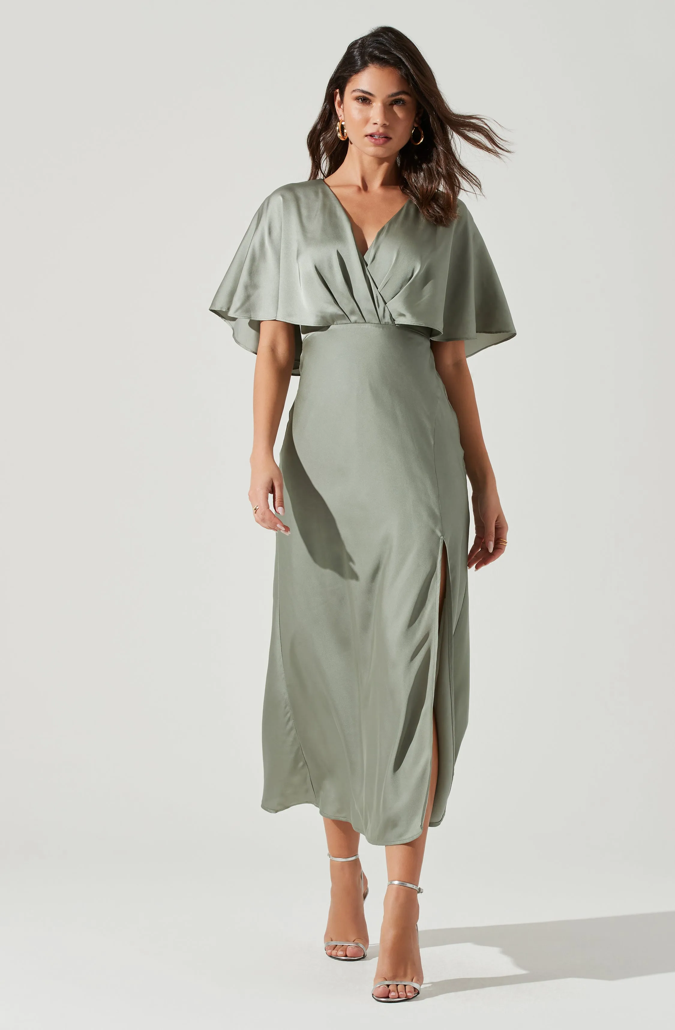 Alessia Satin Flutter Sleeve Midi Dress