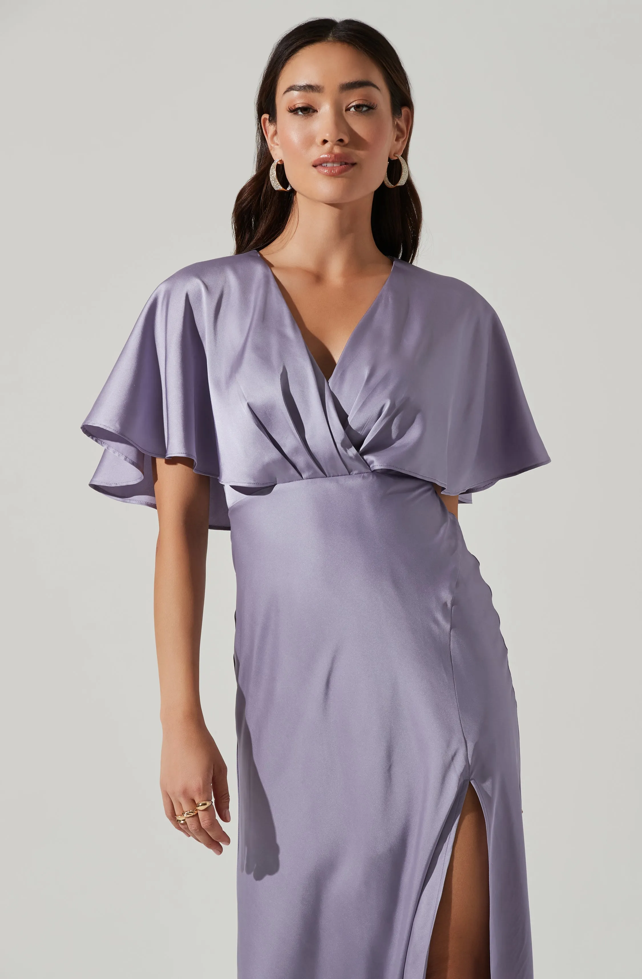 Alessia Satin Flutter Sleeve Midi Dress