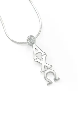 Alpha Chi Omega Sterling Silver Lavaliere Pendant with Clear CZ Crystal