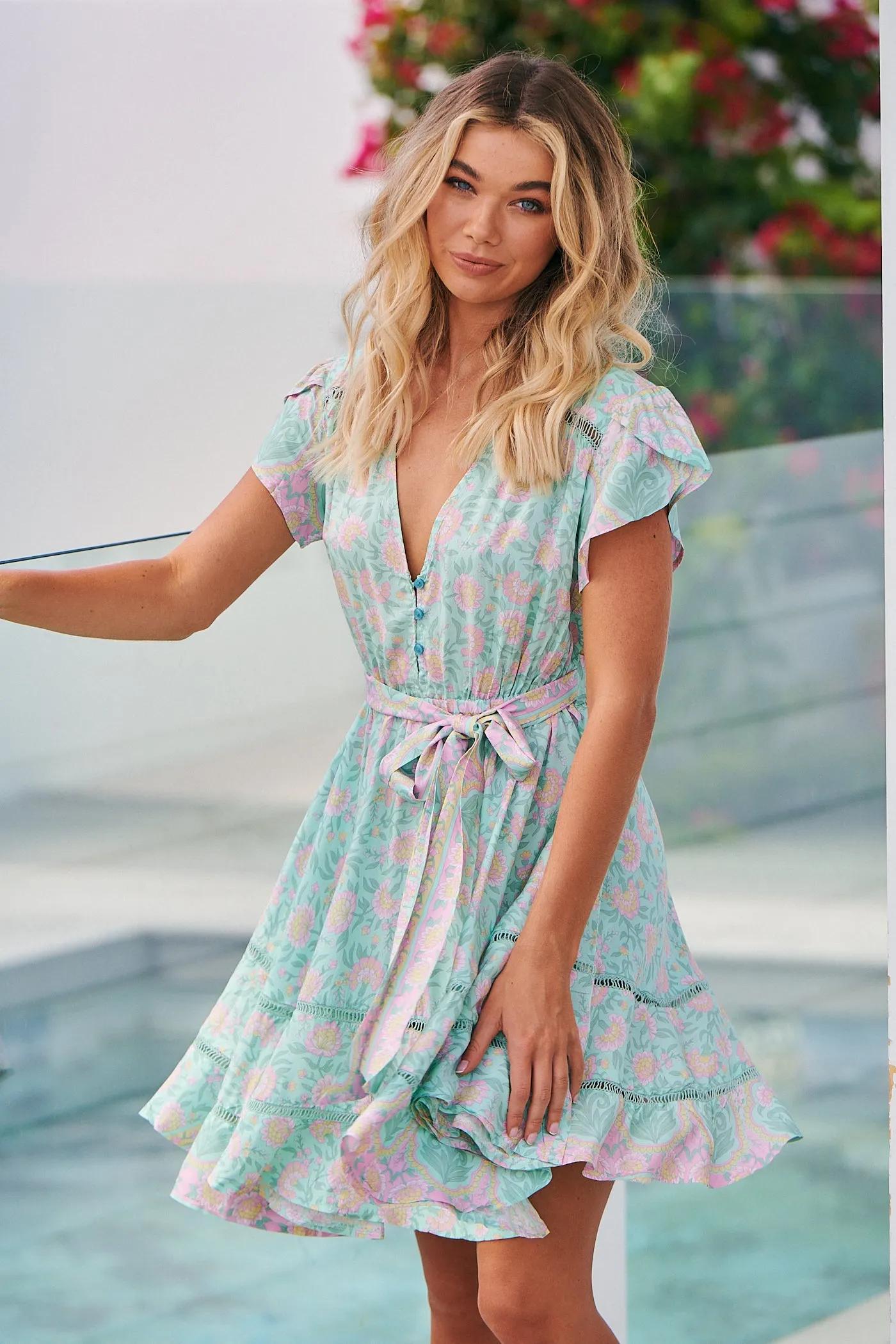 Amarah Mini Dress - Mint/Pink