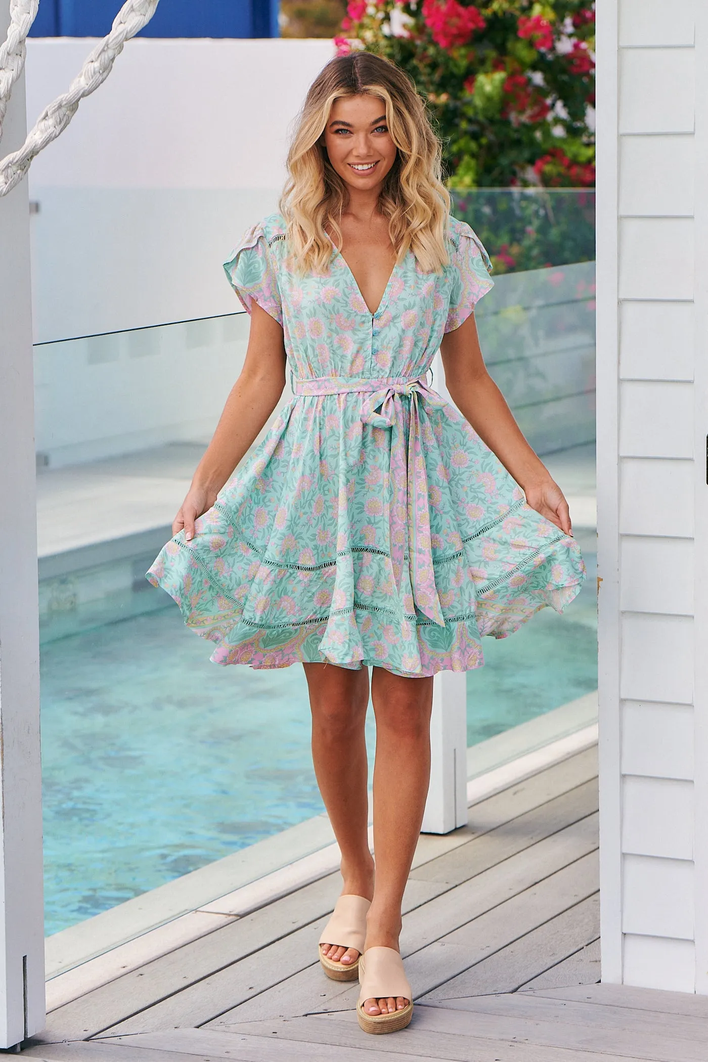 Amarah Mini Dress - Mint/Pink