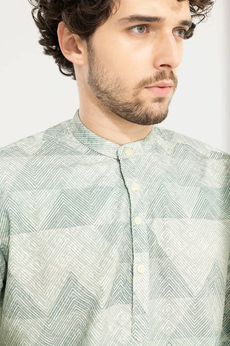 Angular Print Blue Embroidery Kurta