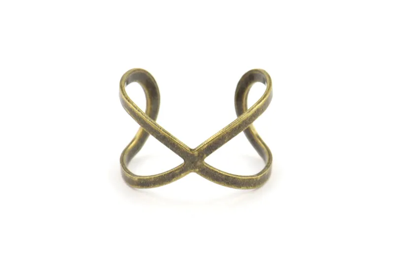 Antique Brass Infinity Ring, 5 Antique Brass Plated Adjustable Infinity Ring Settings - 16-17mm / 23 Gauge Mn30