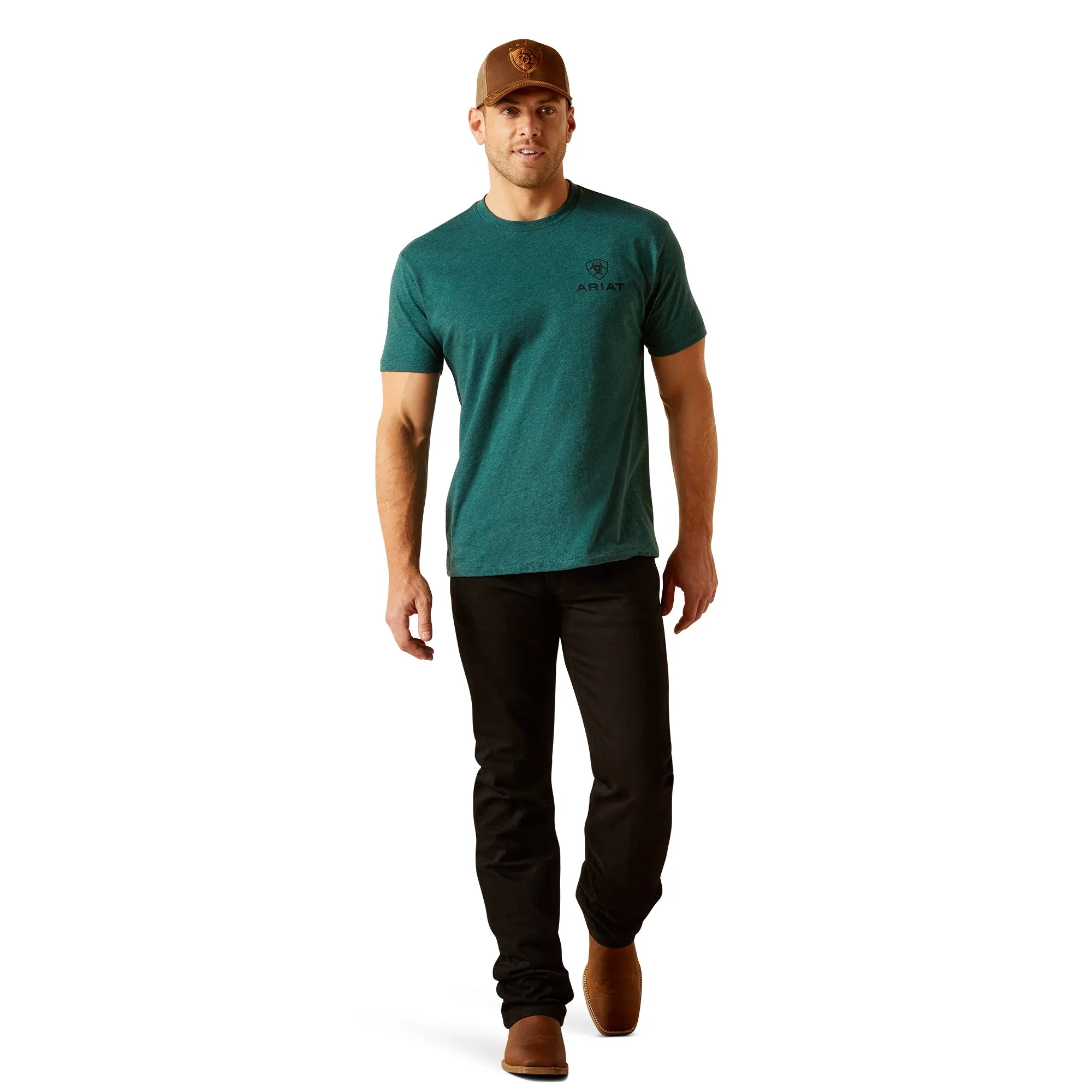 ARIAT Men's Abilene Shield S/S Tee Dark Teal Heather