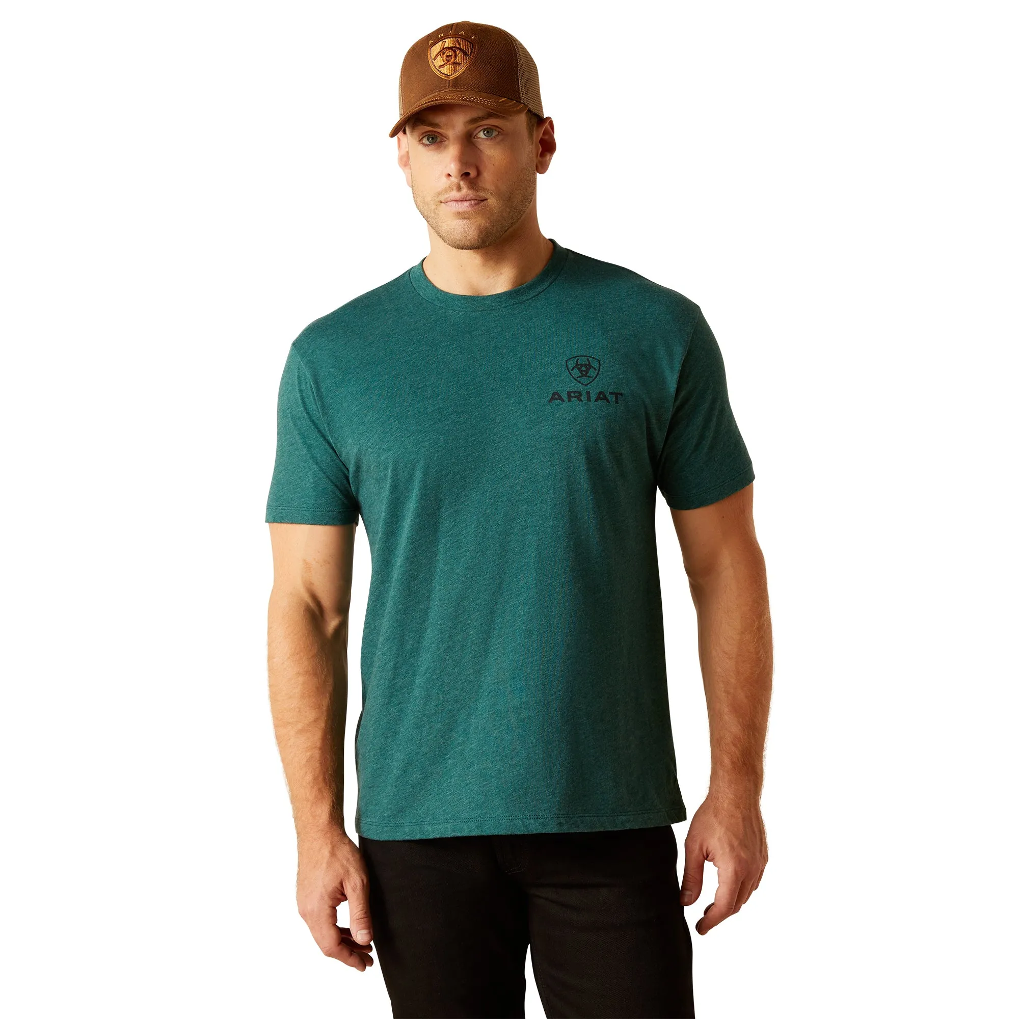 ARIAT Men's Abilene Shield S/S Tee Dark Teal Heather