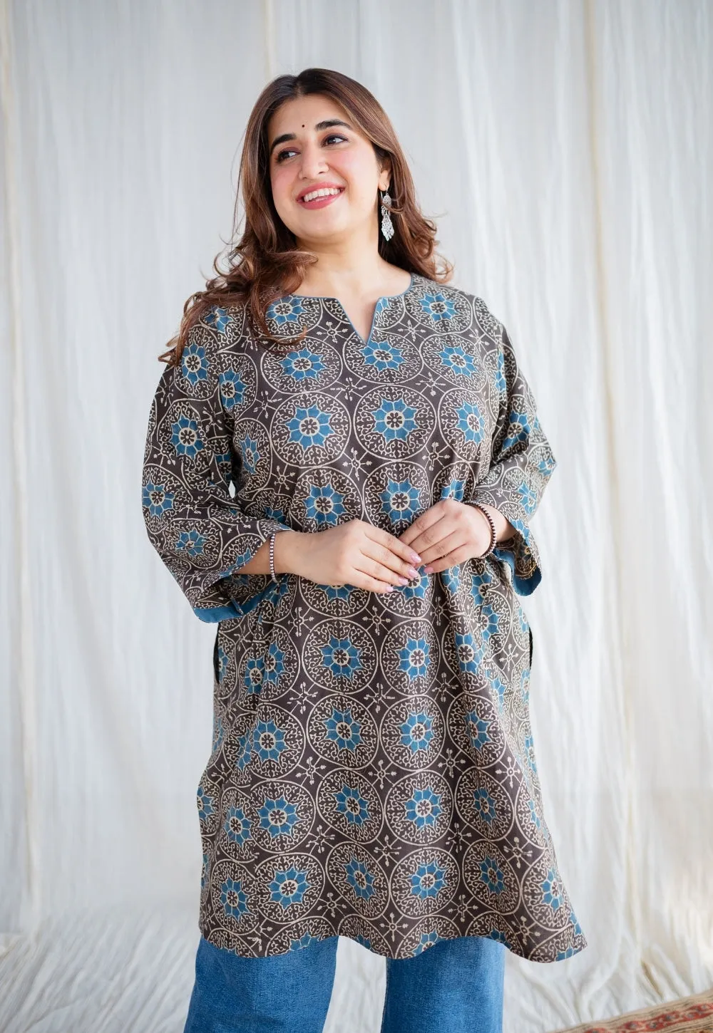 Asiya Ajrakh Jhabba Kali Cotton Kurta