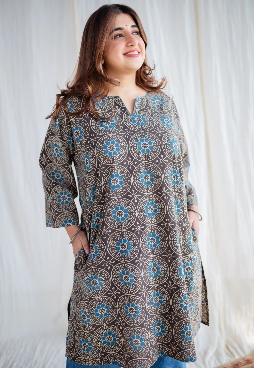 Asiya Ajrakh Jhabba Kali Cotton Kurta