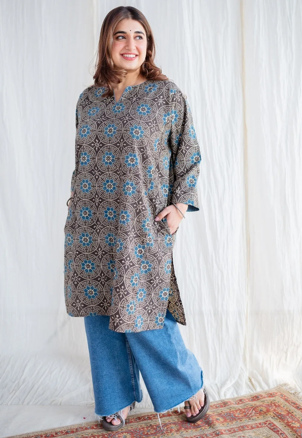 Asiya Ajrakh Jhabba Kali Cotton Kurta