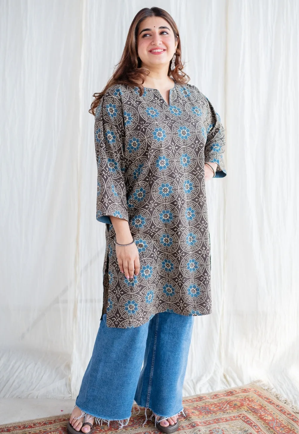 Asiya Ajrakh Jhabba Kali Cotton Kurta