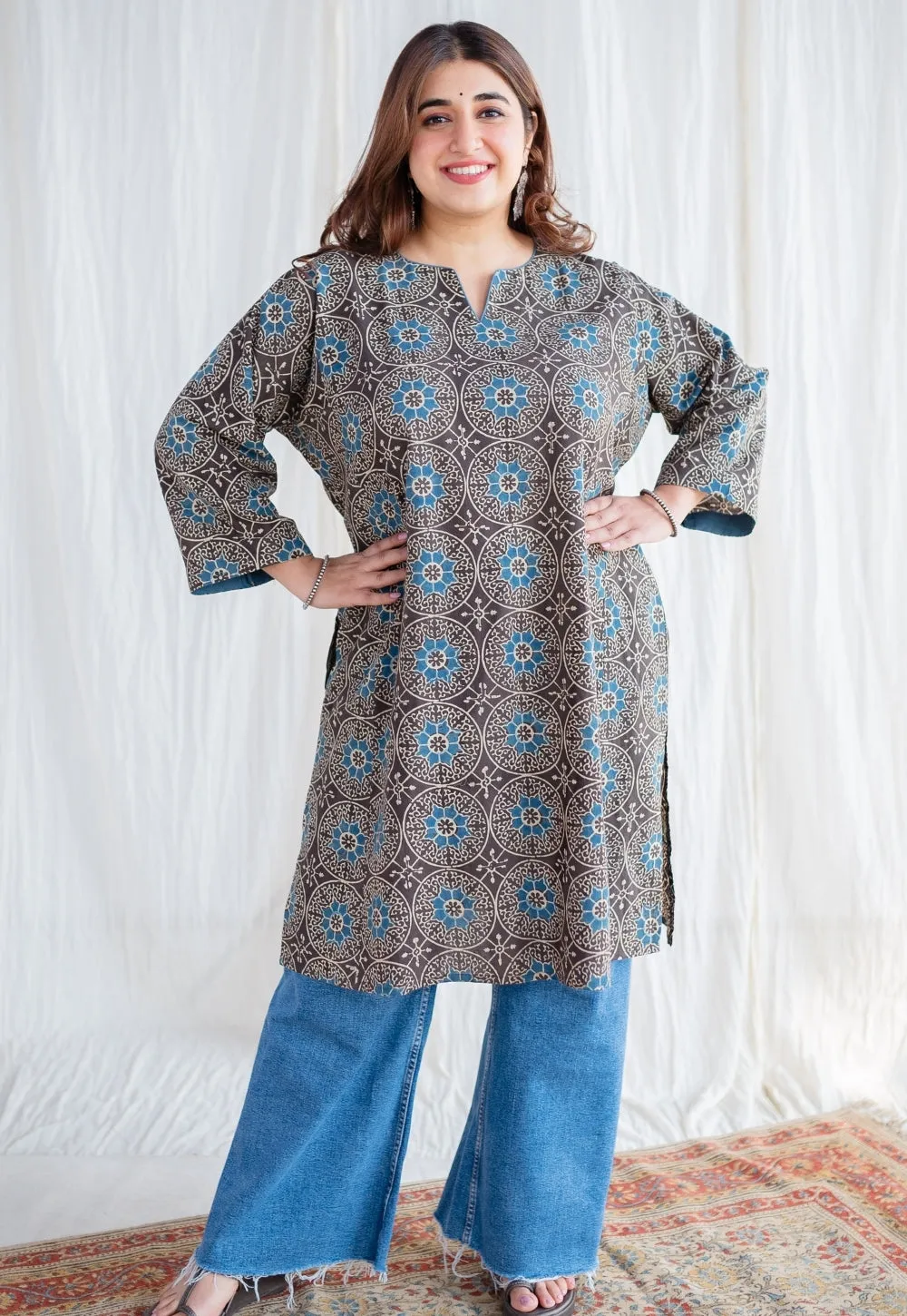 Asiya Ajrakh Jhabba Kali Cotton Kurta