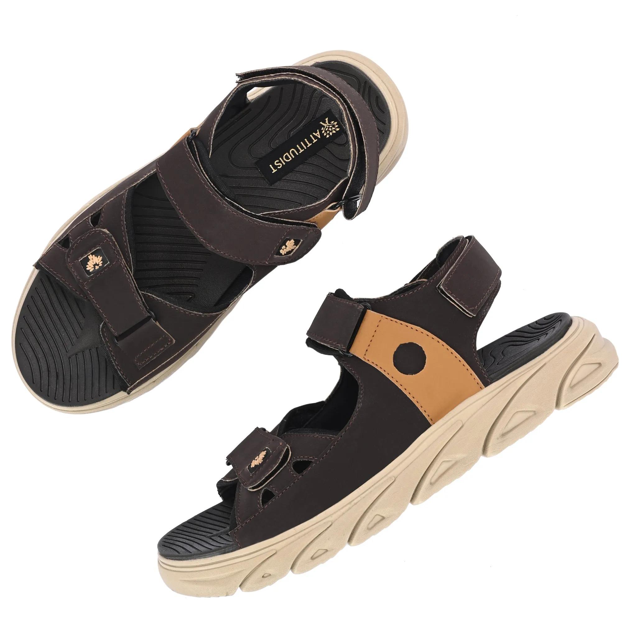 Attitudist Unisex Handcrafted Tan Strap Brown Casual Sandal