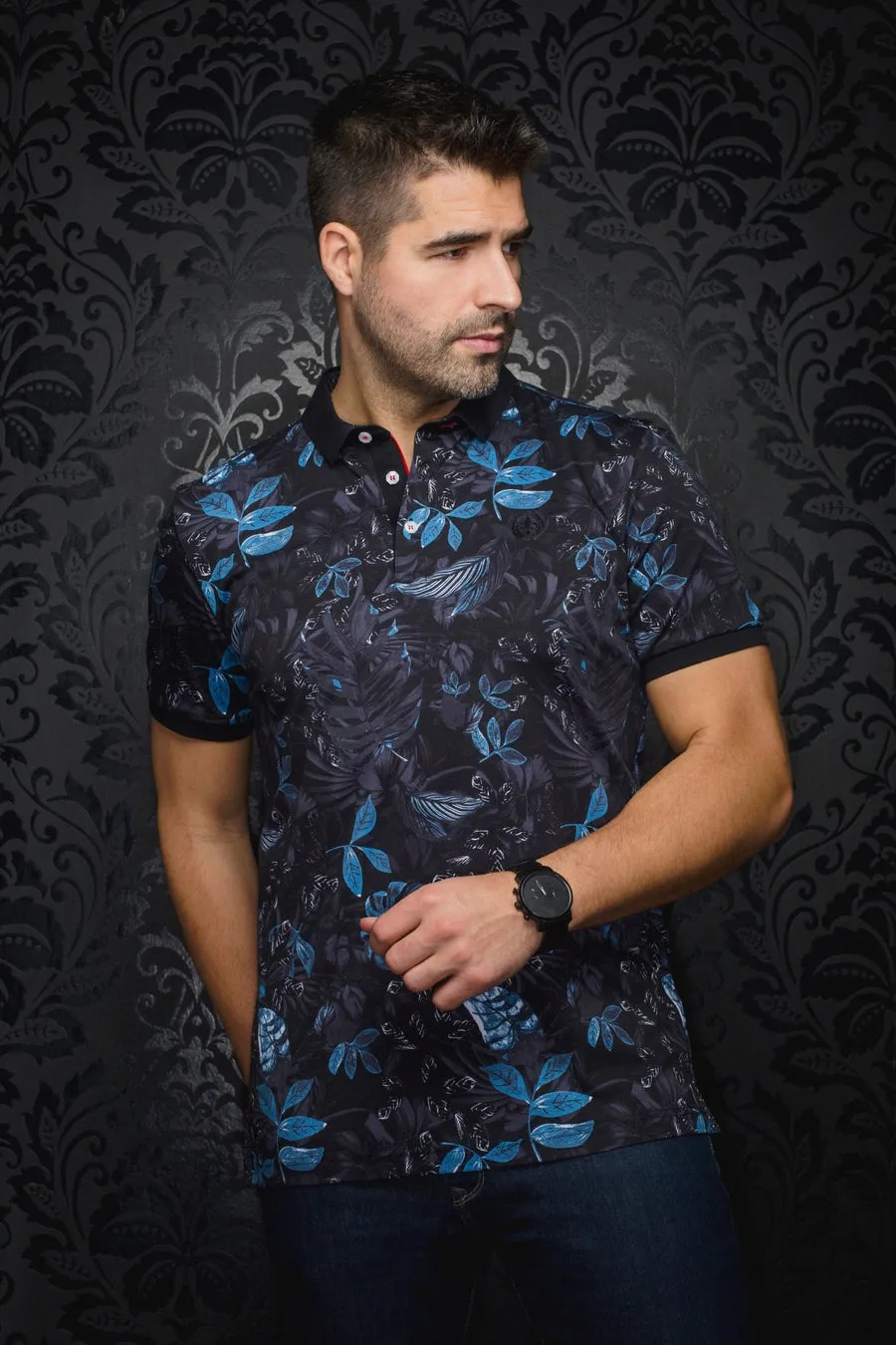 Au Noir Stretch Short-Sleeve Polos | Auriol Black Blue