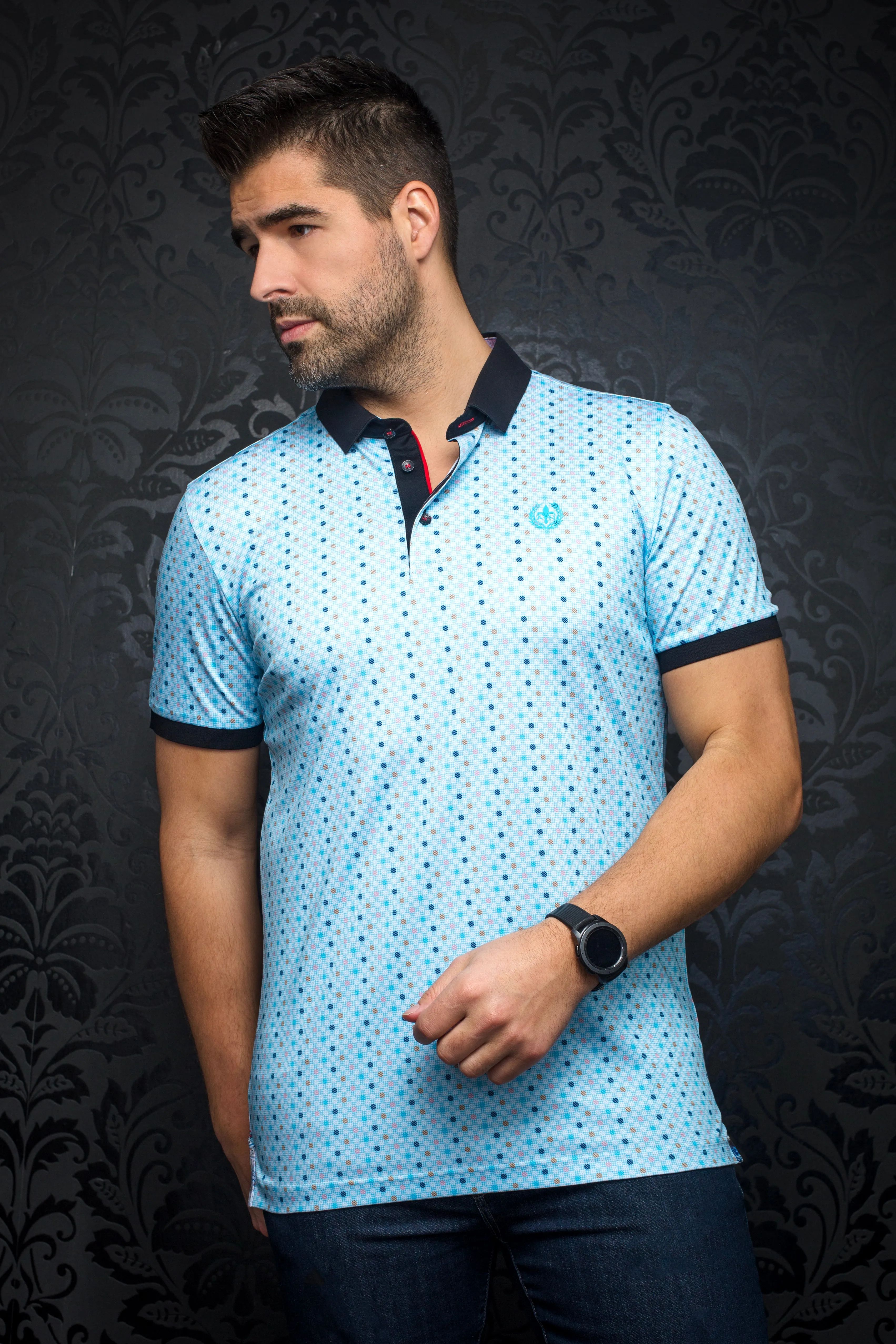 Au Noir Stretch Short-Sleeve Polos | Battista Turquoise