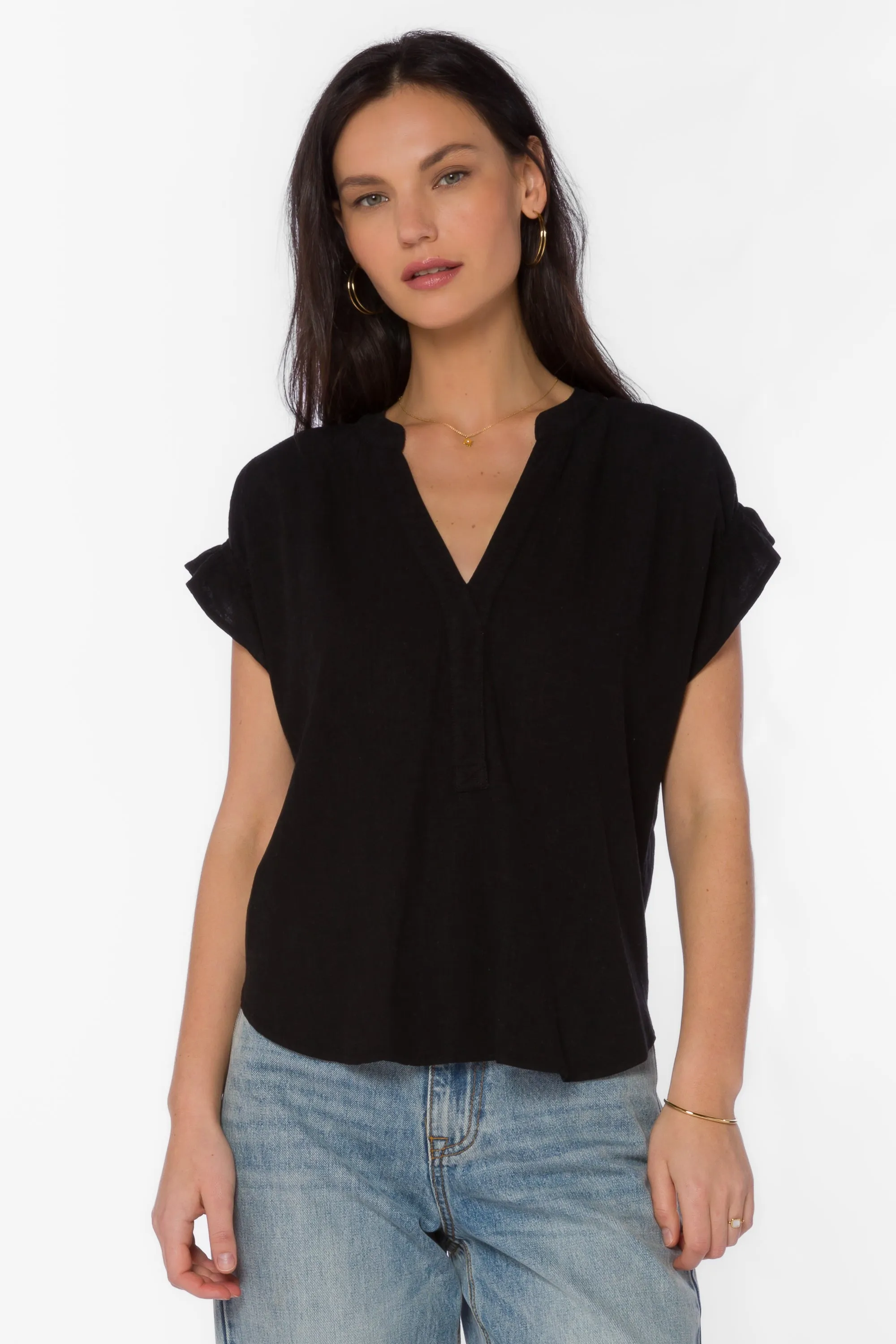 Avery Black Linen Top