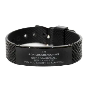 Badass Childcare Worker Gifts, I'm Childcare Worker not a magician, Sarcastic Black Shark Mesh Bracelet for Childcare Worker Birthday Christmas for  Men, Women, Friends, Coworkers